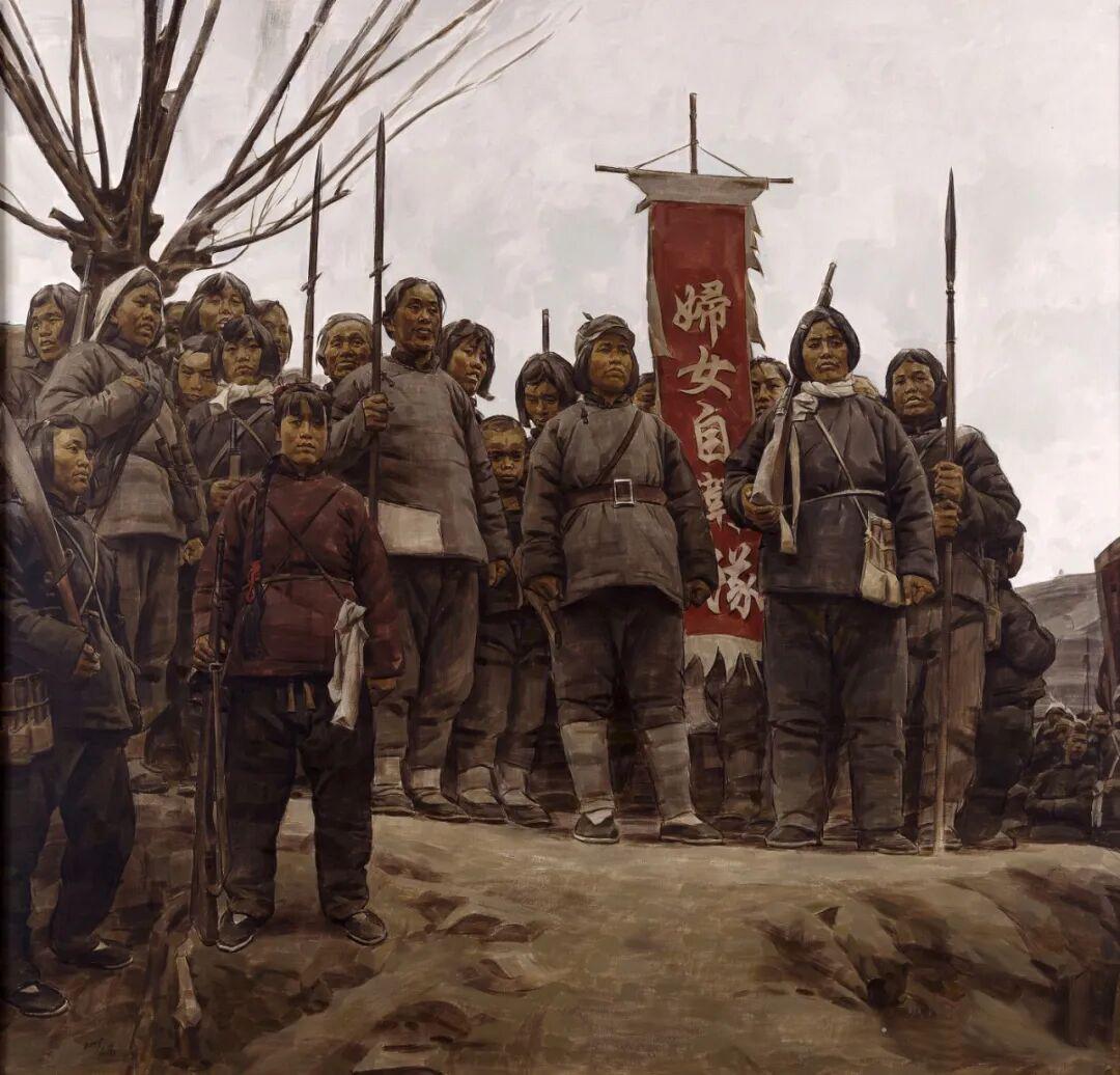 很有苍凉悲壮的气势，《吕梁巾帼》是孙向阳创作的大型历史油画，现藏于中国美术馆。主