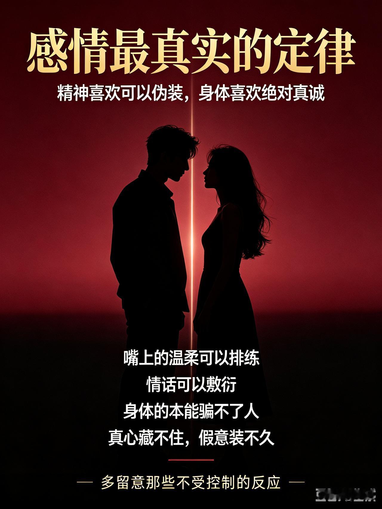 嘴上的温柔可以排练，情话可以敷衍，表面的在意，很多时候只是礼貌与权衡。
可身体的