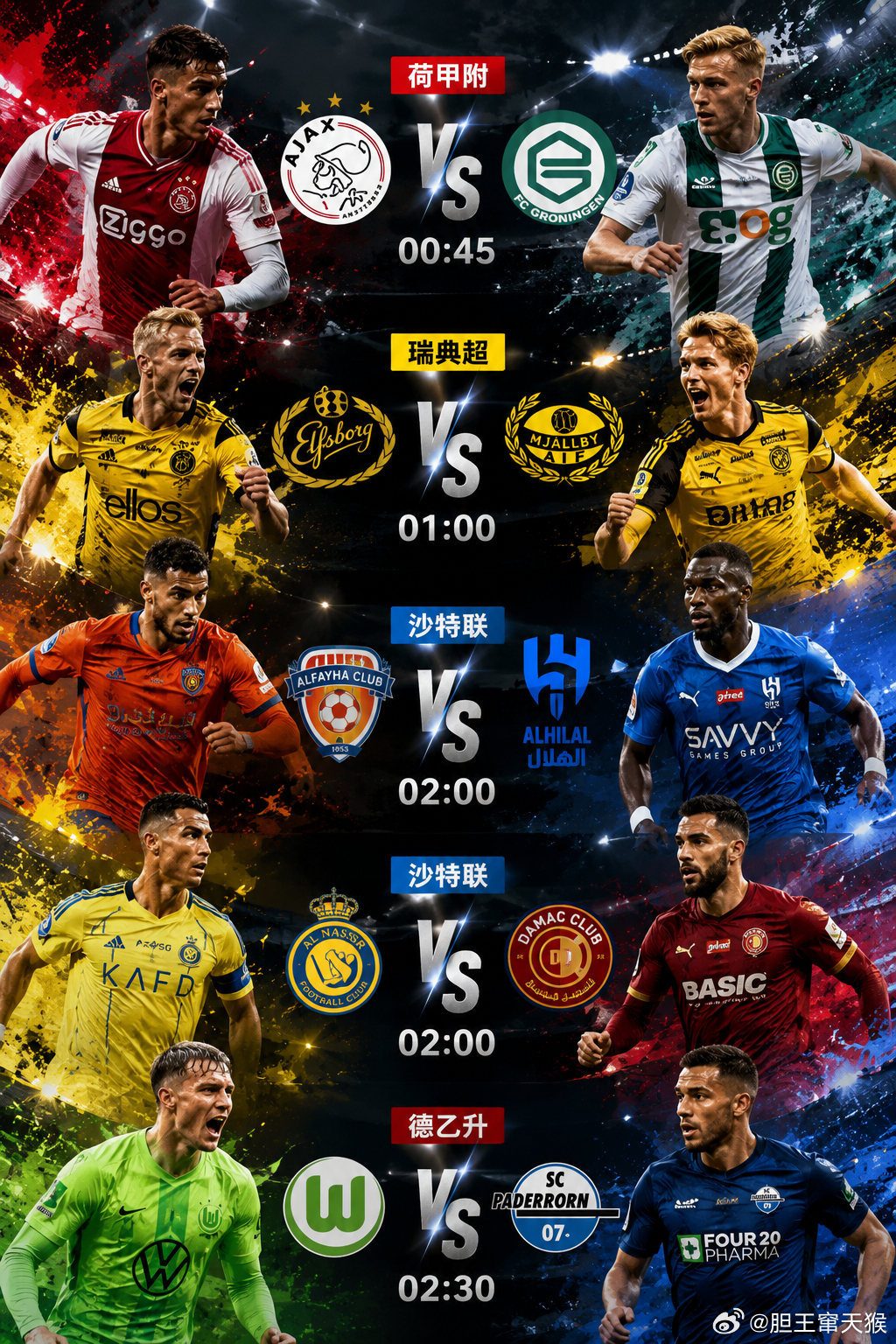今日凌晨焦点赛事 ⚽🔥荷甲附加赛 00:45阿贾克斯 vs 格罗宁根阿贾克斯坐