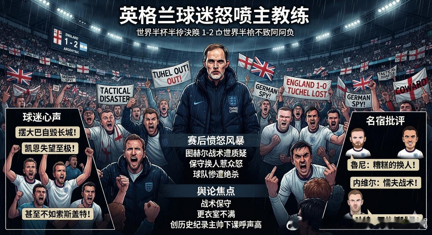 英格兰球迷怒喷主教练 大V观赛团 英格兰队在1-0领先的情况下惨遭阿根廷队2-1