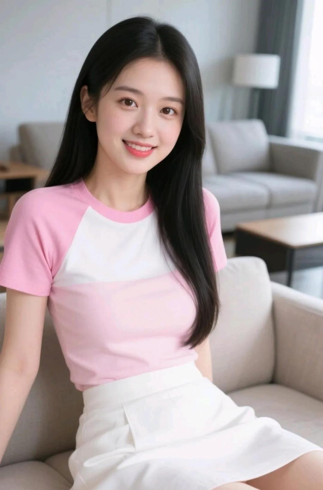 甜美少女风，粉色拼接T恤搭配白色短裙，清新可爱！💖👗👠