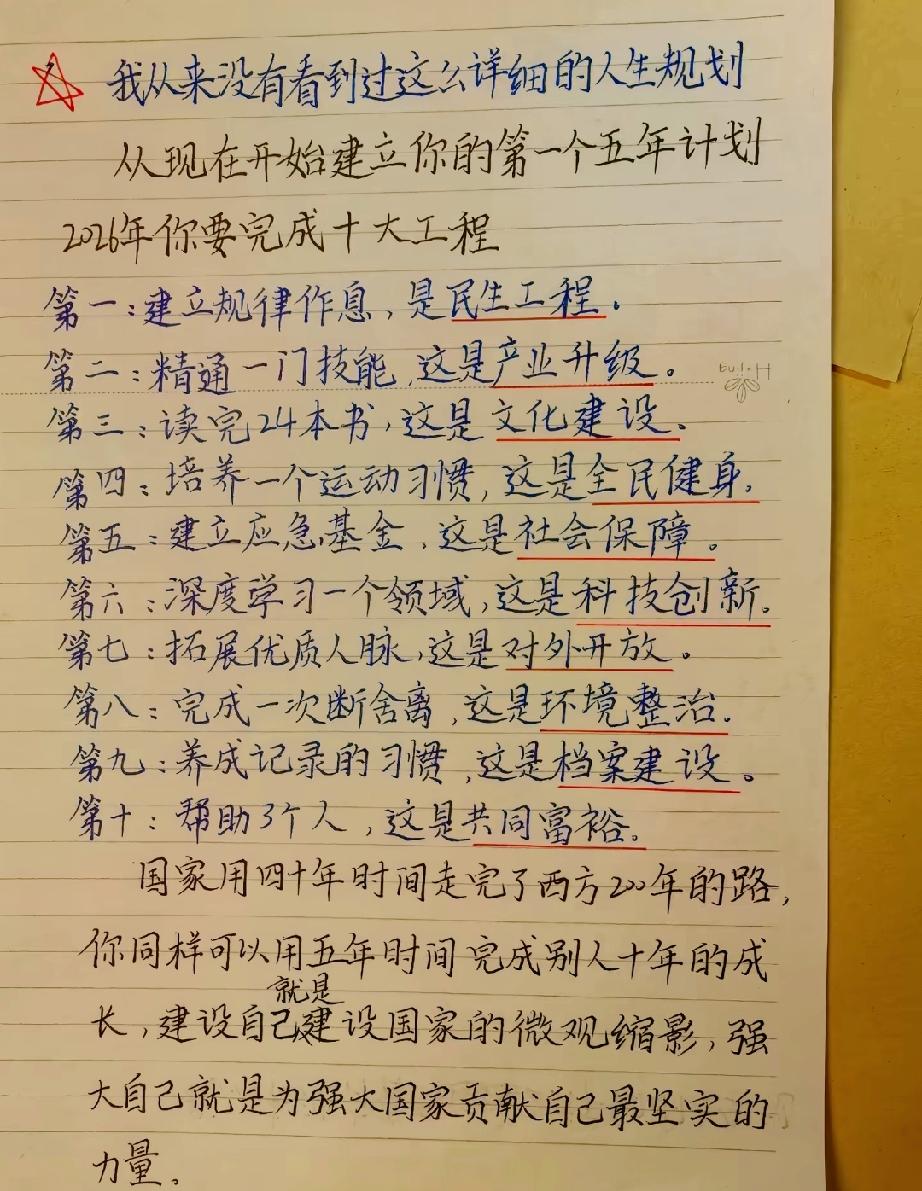 人生计划，个人成长的五年规划。我的身体，就是我自己的国家。
详细的应该是这样的。
