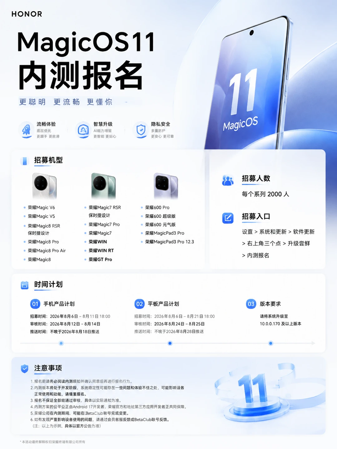 荣耀MagicOS 11内测开启多款机型抢先体验