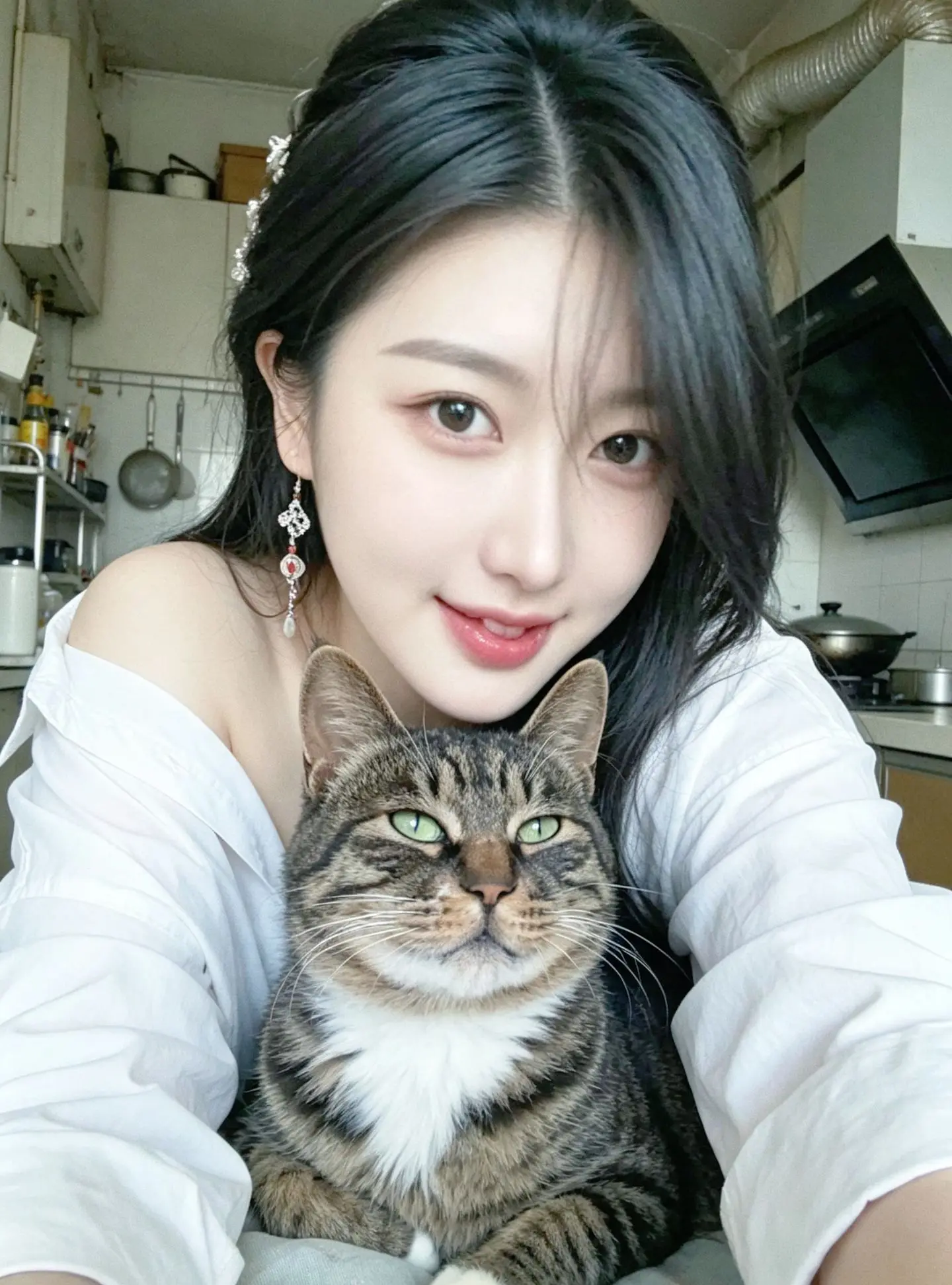 AI里弄少女抓拍 ai创作 氛围感小猫 抱猫头像