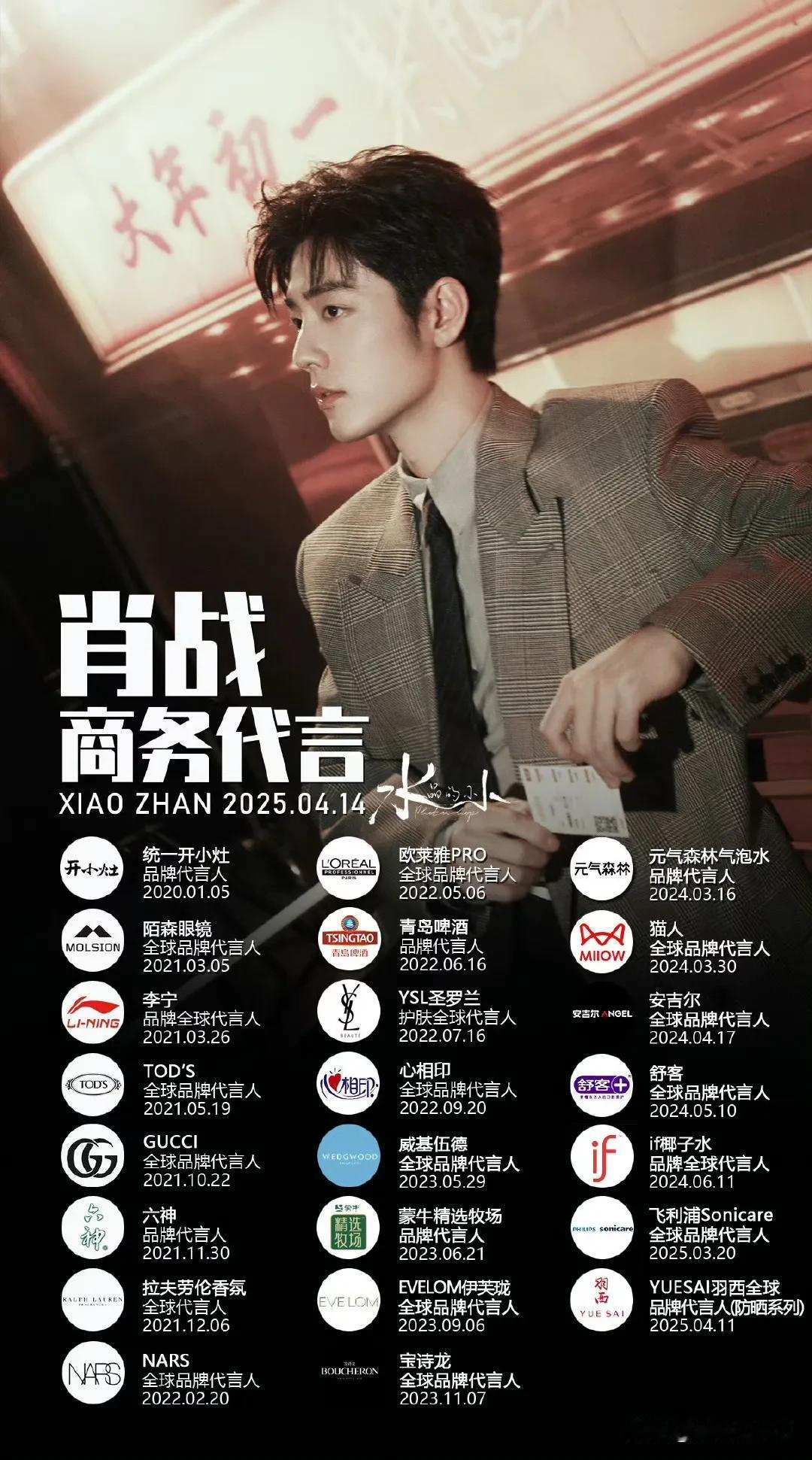 大家对照一下肖战代言的品牌，全部是高奢，国际大牌和国民顶级大牌。不知名的品牌和微