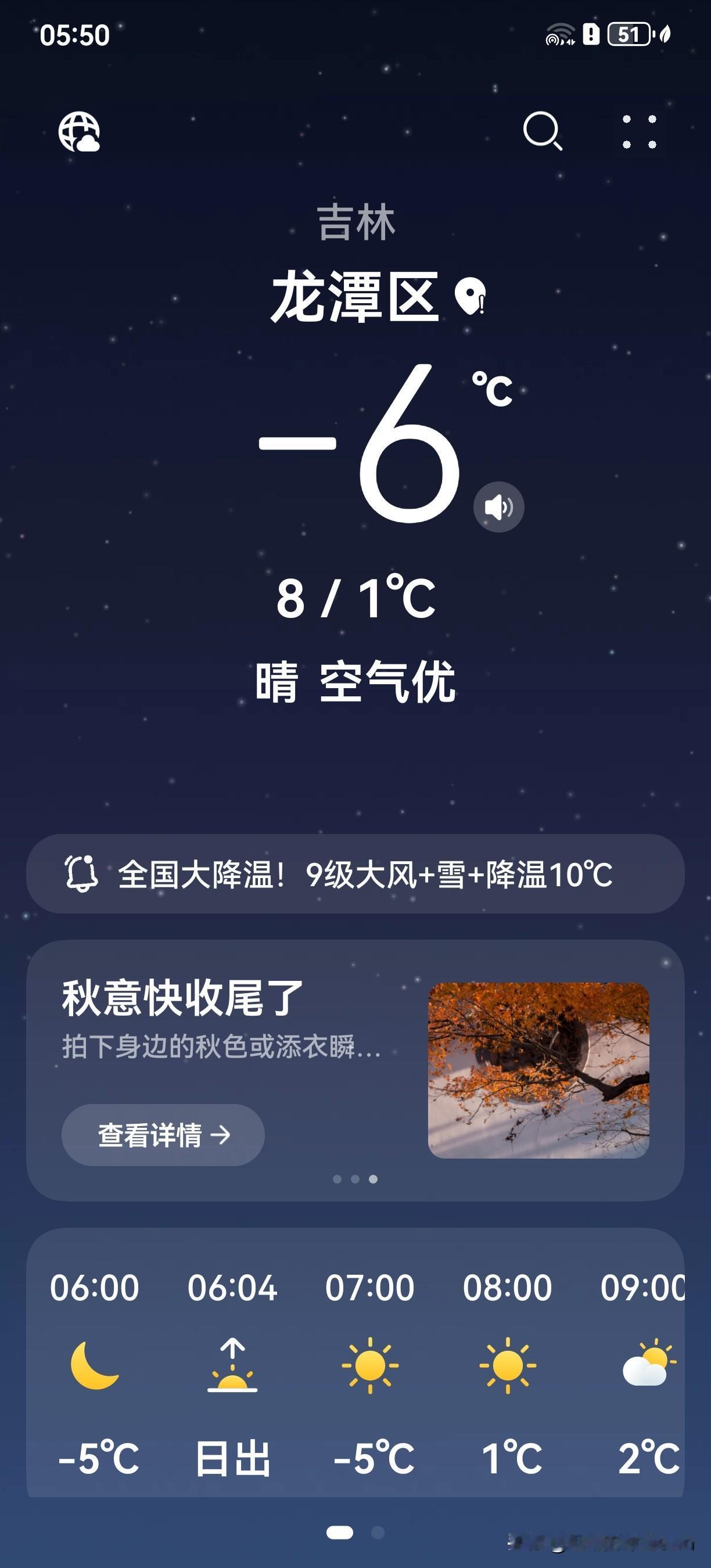 坐标吉林市，2026年10月28日早晨05：50 分，突然发现现在手机中的天气预