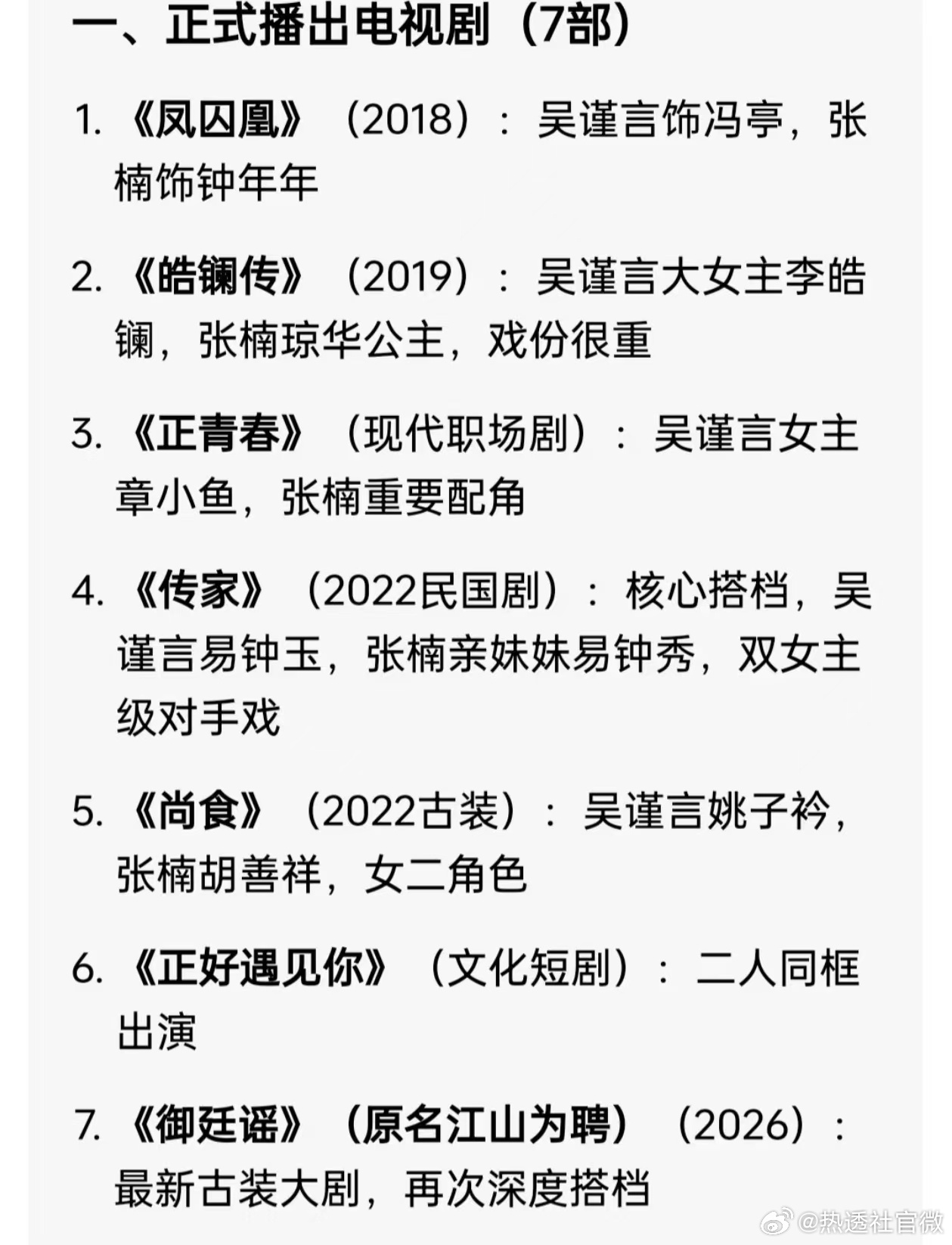 吴谨言张南居然已经七搭了吴谨言张南默契得不像才七搭 从2018年的凤求凰到现在的