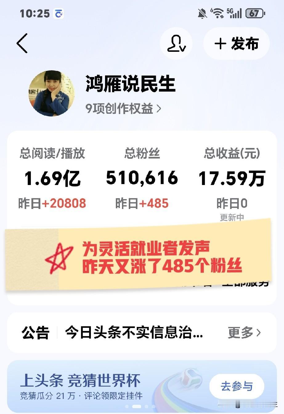 为灵活就业者发声，昨天又涨了485个粉丝，我不知道你们是不是灵活就业的兄弟姐妹？