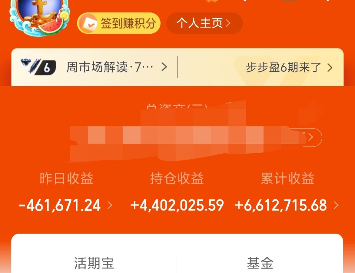 昨晚基金收益－46W+，累计收益661W。
昨天ICU，今天有没有心情去卡拉OK