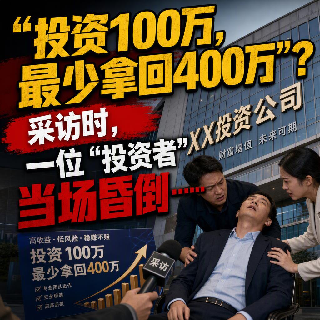 “投资100万，最少拿回400万”，这样的承诺，稍微冷静想想就知道不可能。
可偏