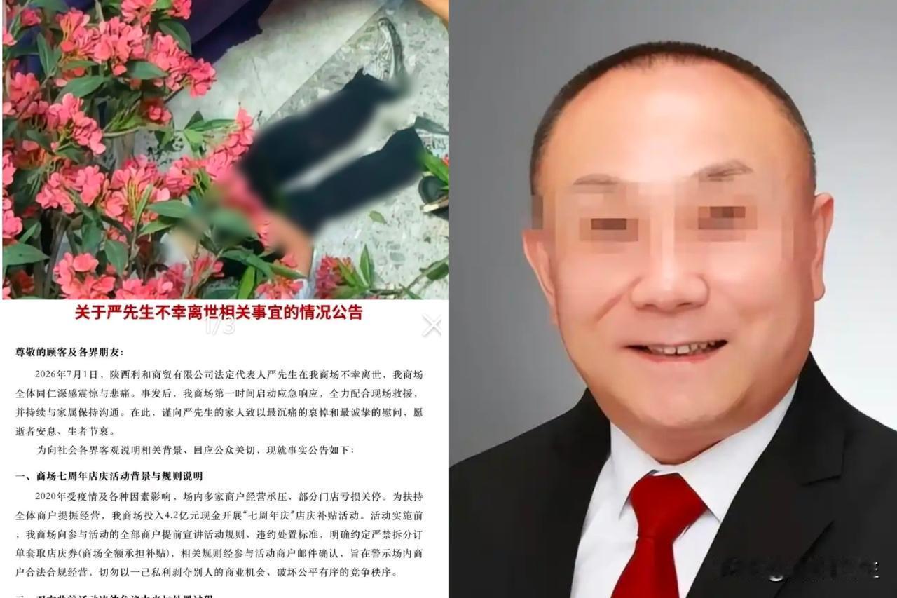 7月1日中午，西安小寨赛格突发悲剧，入驻商户负责人严先生不幸坠亡，警方已经确认排