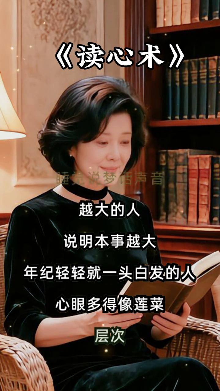 读心术。
花钱随意的人不深交，有纹身的人坚决远离。爱回娘家的女人夫妻关系好不到哪