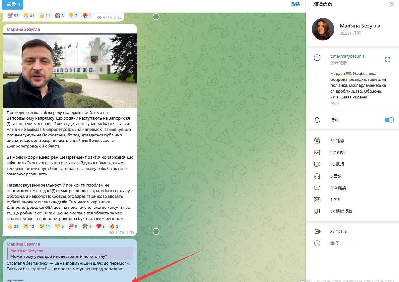 乌克兰女议员贝祖格拉 蛐蛐 泽总，嫌弃他和西尔斯基没有完整的长远的战略，
然后她