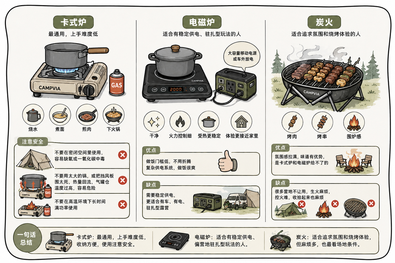 继续和大家分享新手户外露营经验，今天第四集咱们聊聊户外做饭装备。很多朋友不知道卡