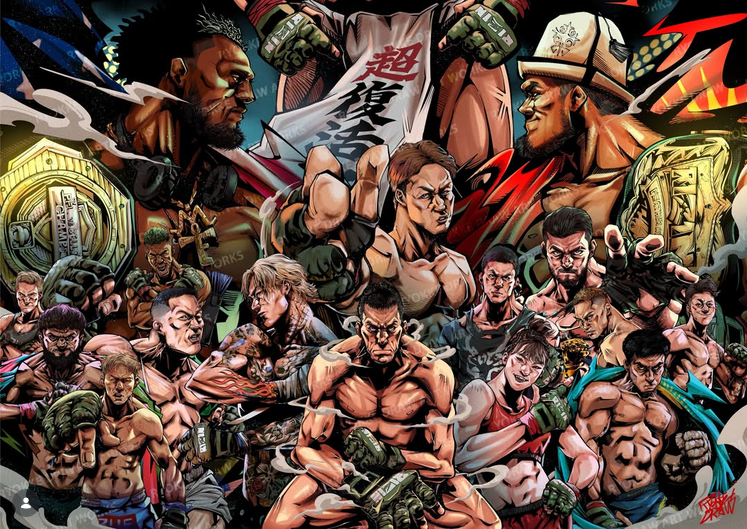 上周超雷神5插画海报，青木真也变脸成赤木刚宪了。RIZIN雷神 RIZINFC 