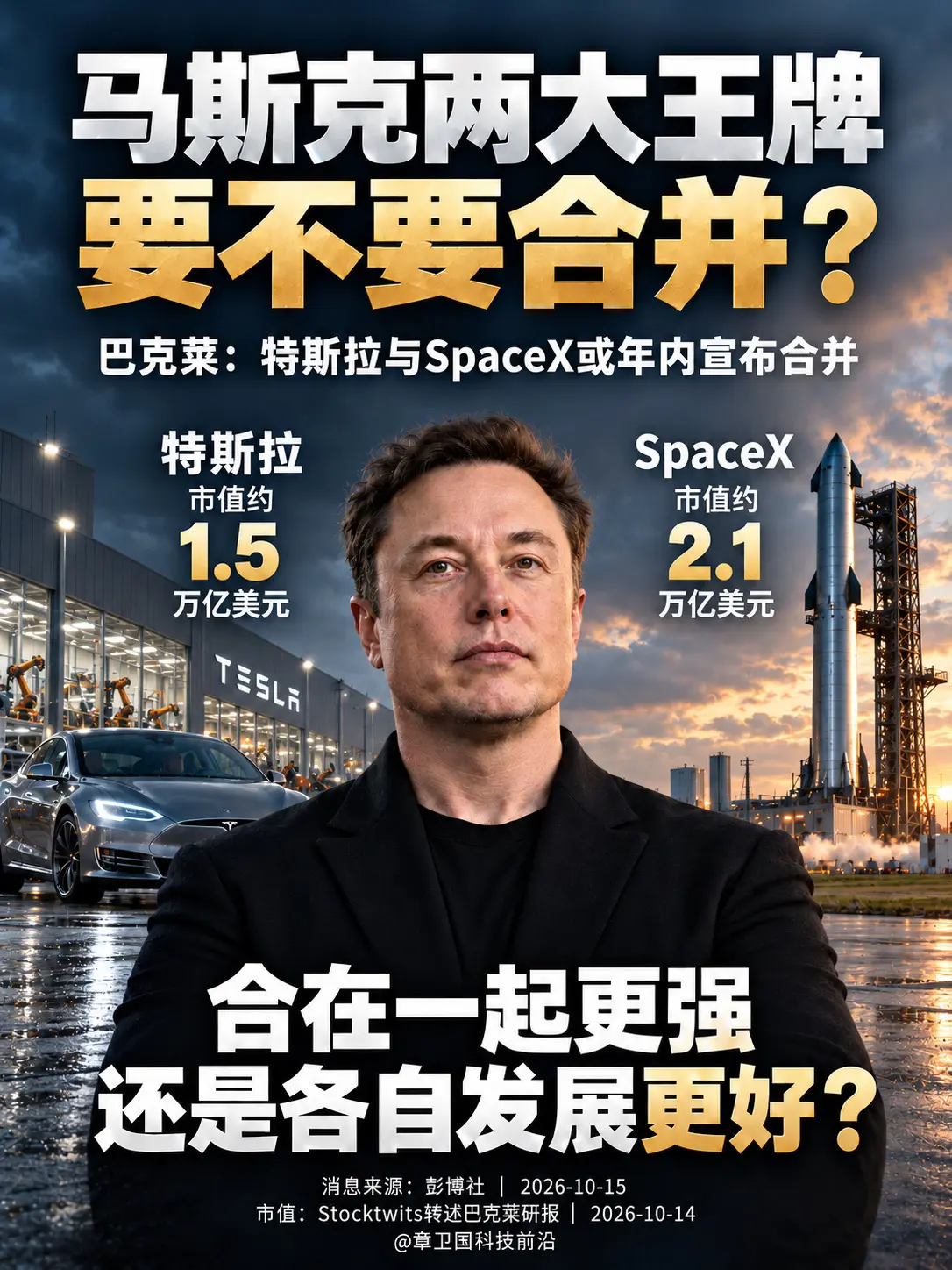 马斯克两大王牌，要不要合并？巴克莱：特斯拉与SpaceX或年内宣布合并
