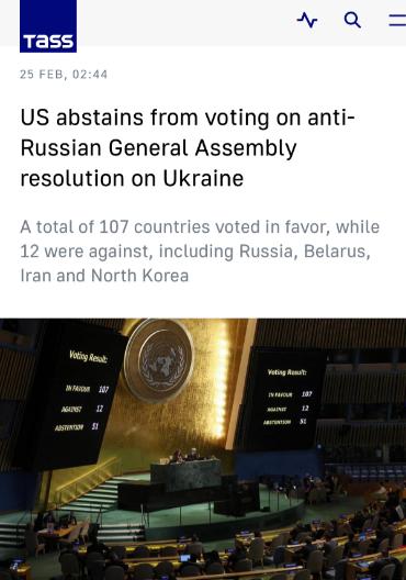 塔斯社：美国对联大反俄决议投了弃权票
2月24日是俄乌冲突的关键时间节点，联合国