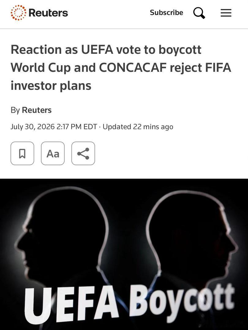 歐洲足協向特朗普說不？歐洲足協（UEFA）旗下55個成員協會一致投票決定，若國際