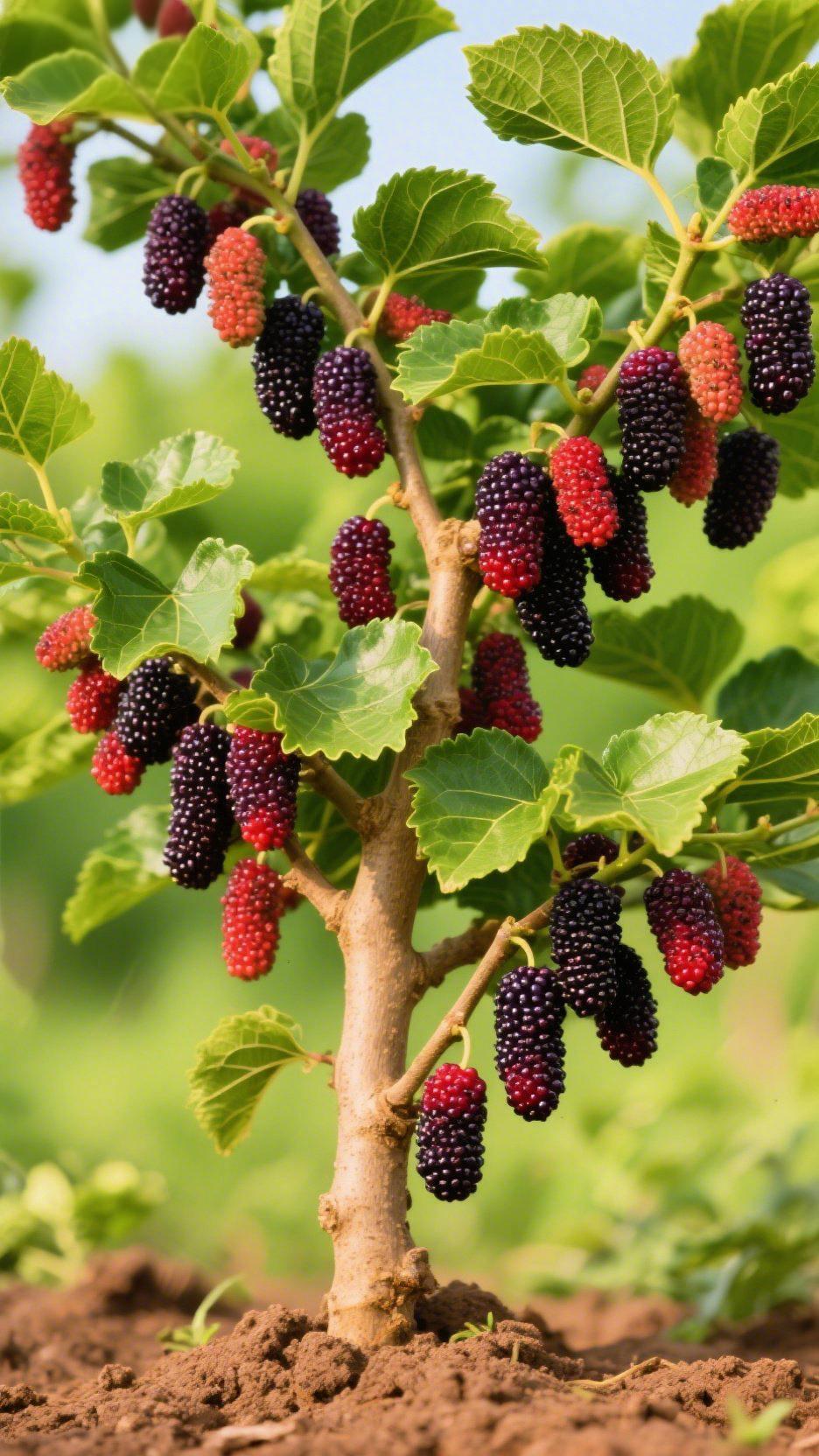 《桑椹裹满夏风》
 
日头刚浸软晨露，我蹲在这株矮桑下时，枝桠正坠着半树紫红灯笼