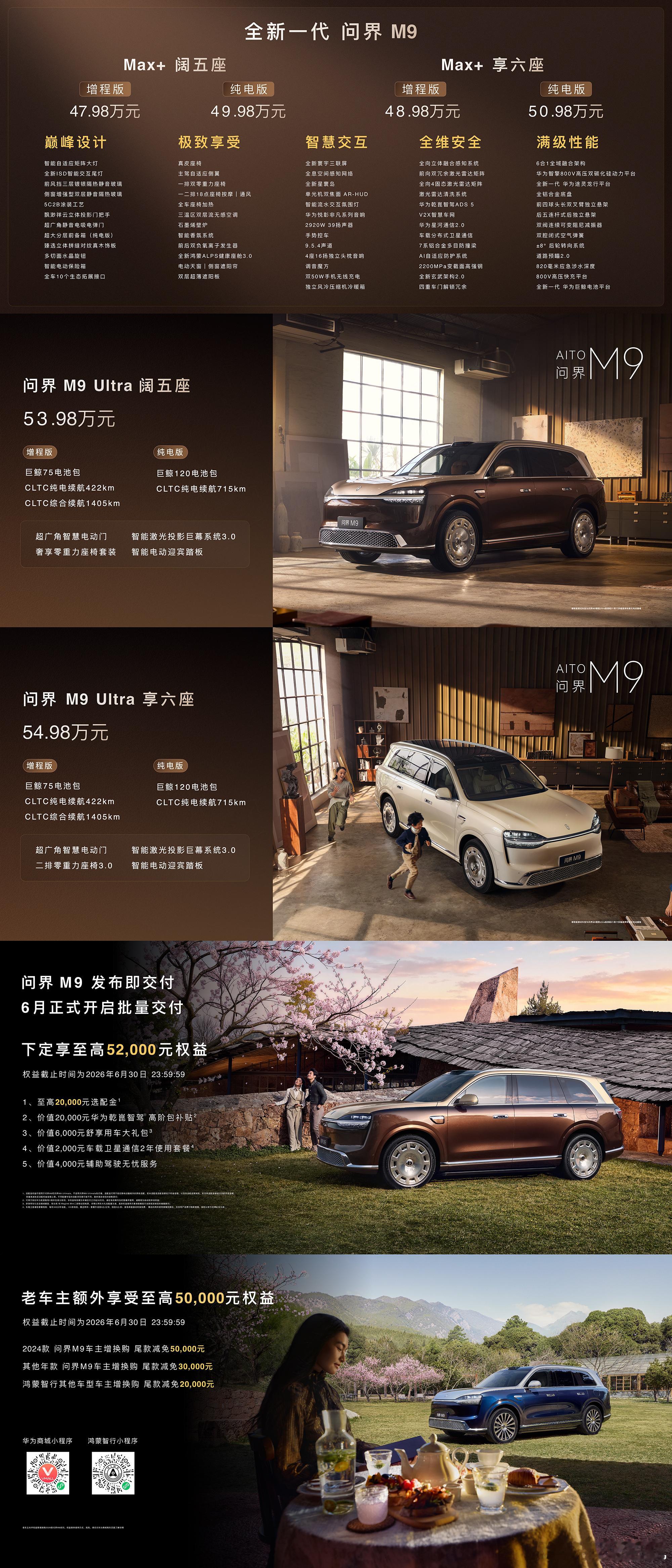 全新问界M9售价47.98至65.98万元问界M9ultimate领世加长版价格