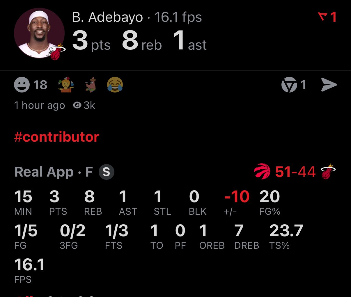 半场44分，这是迈阿密热火本赛季上半场得分最低的一次。德鲁·史密斯半场就成为我们