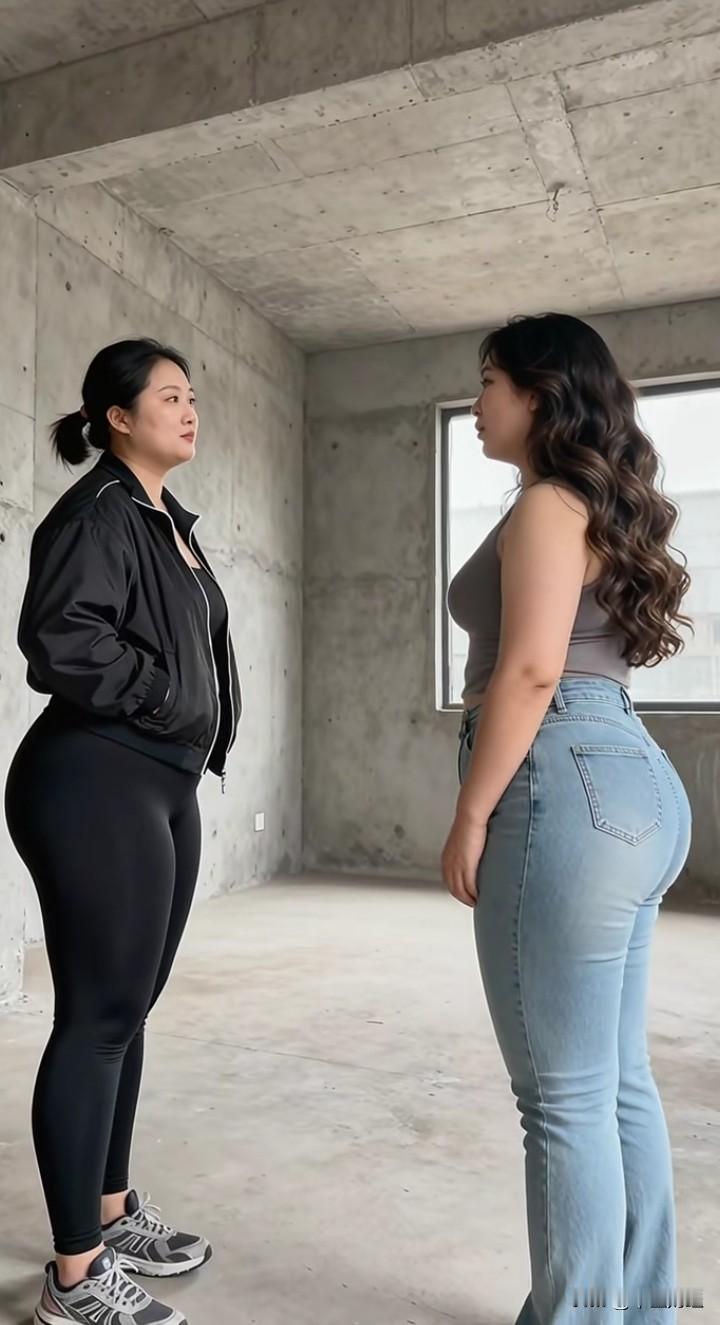 在一间尚未装修、空旷寂寥的房屋里，两位身材姣好的女子正高声探讨着装修方案。这一A