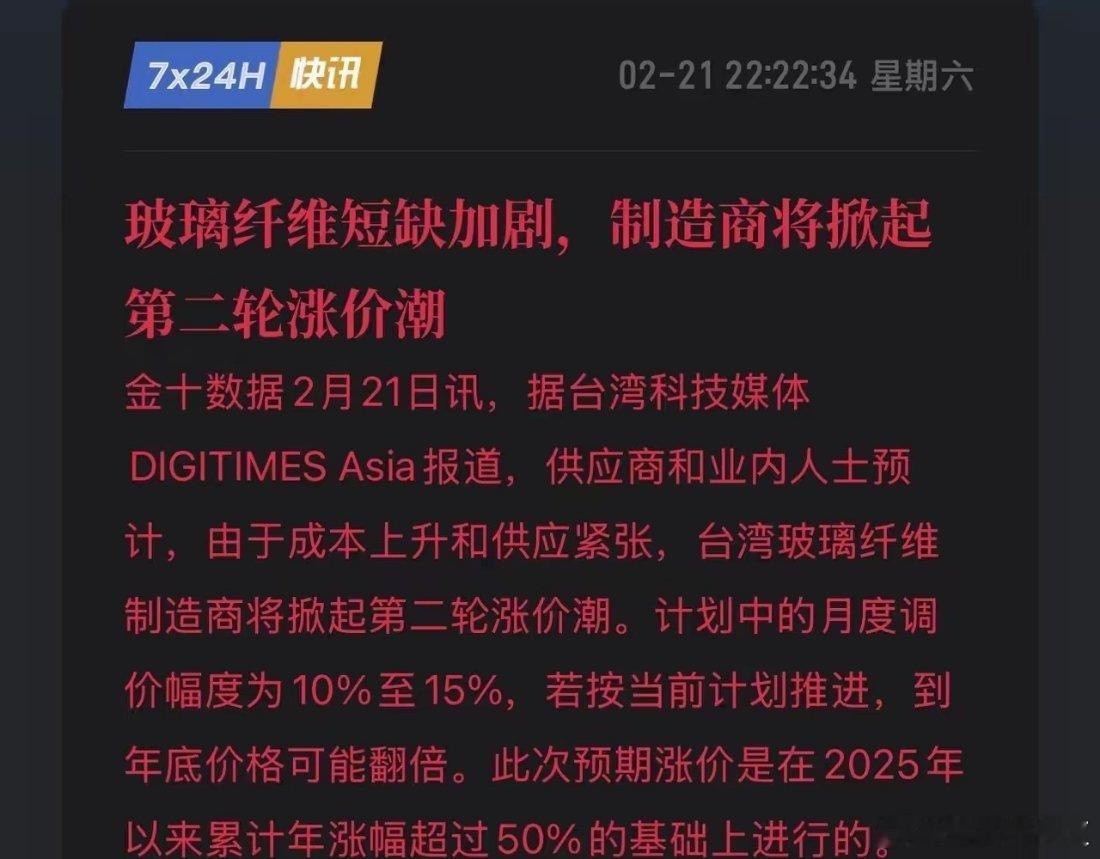 玻璃纤维价格狂飙：年内或翻倍，节后开盘资金重点关注，8大核心标的备查最新消息，马