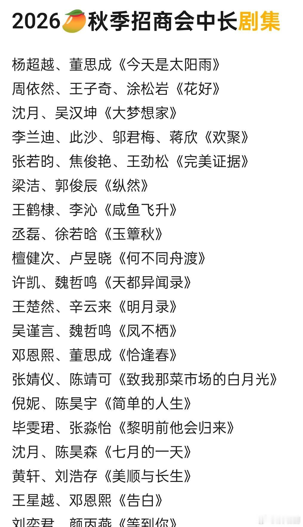 距离2026🥭三平台秋季招商会还有4天部分电视剧（p2-3）、综艺（p4-5）