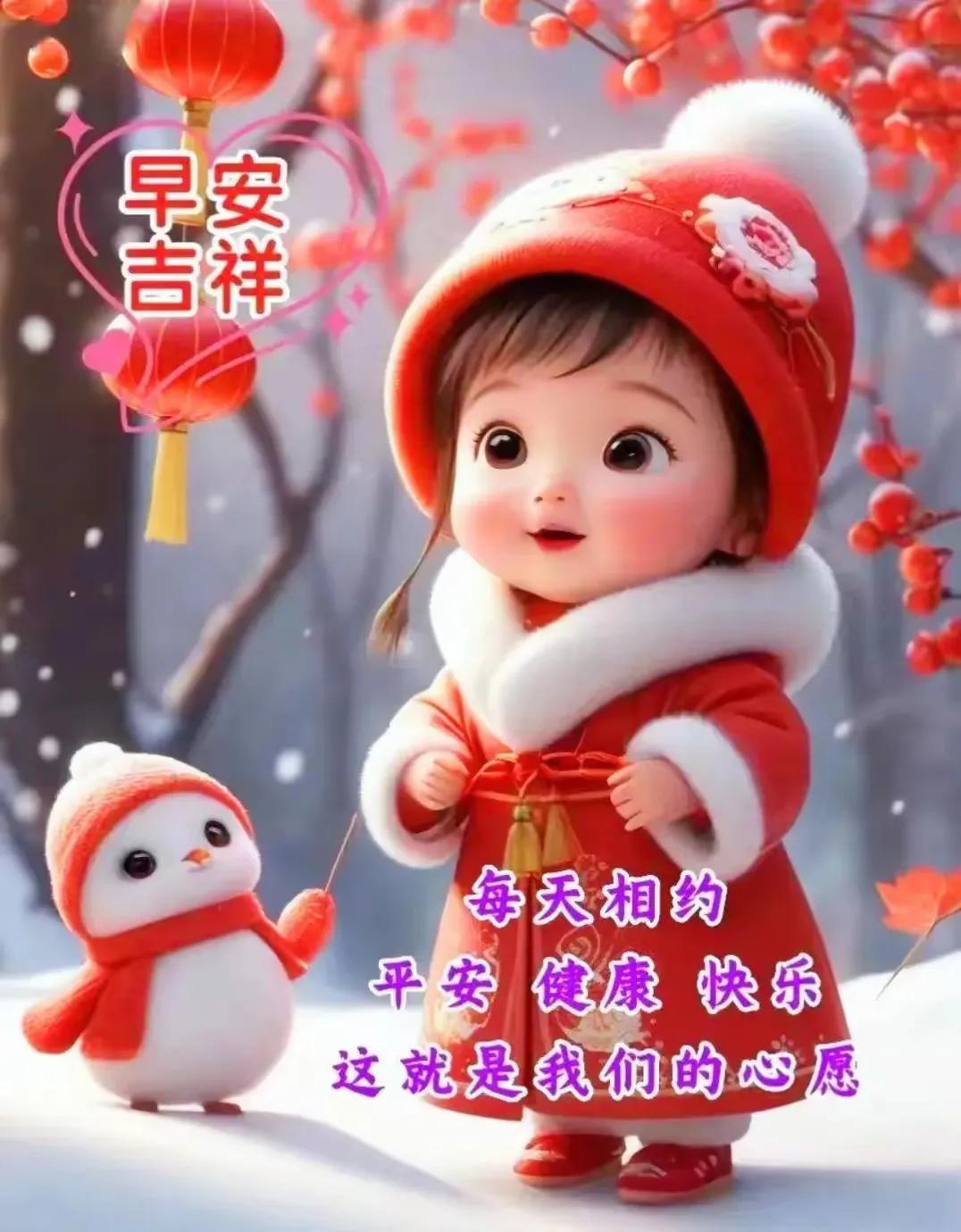 新年吉祥，萌娃与雪人相伴，共度欢乐时光！🎉🎁💖