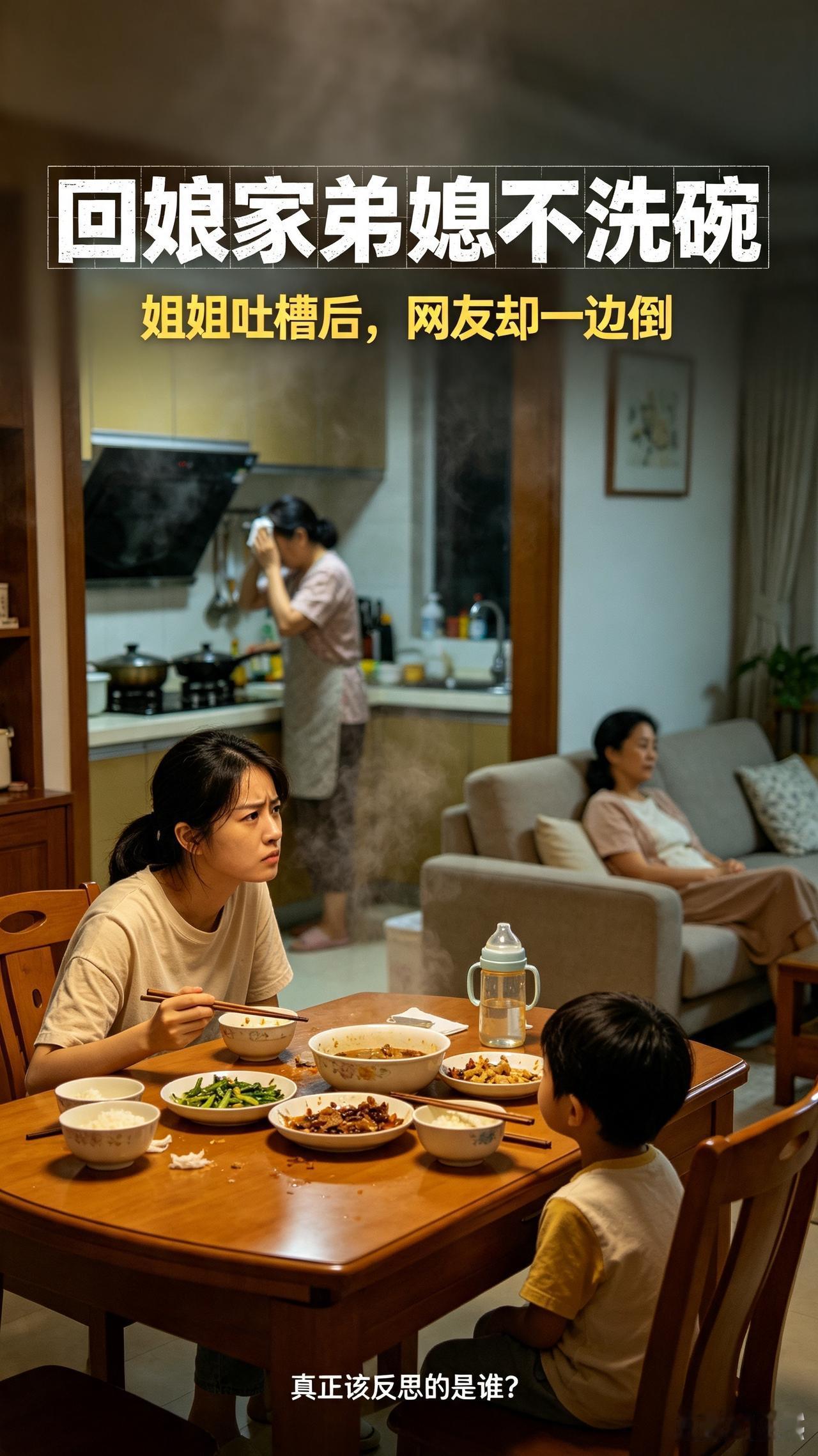姐姐回娘家吐槽弟媳不洗碗！全网吵翻：真正不懂事的，其实是回家的女儿

     