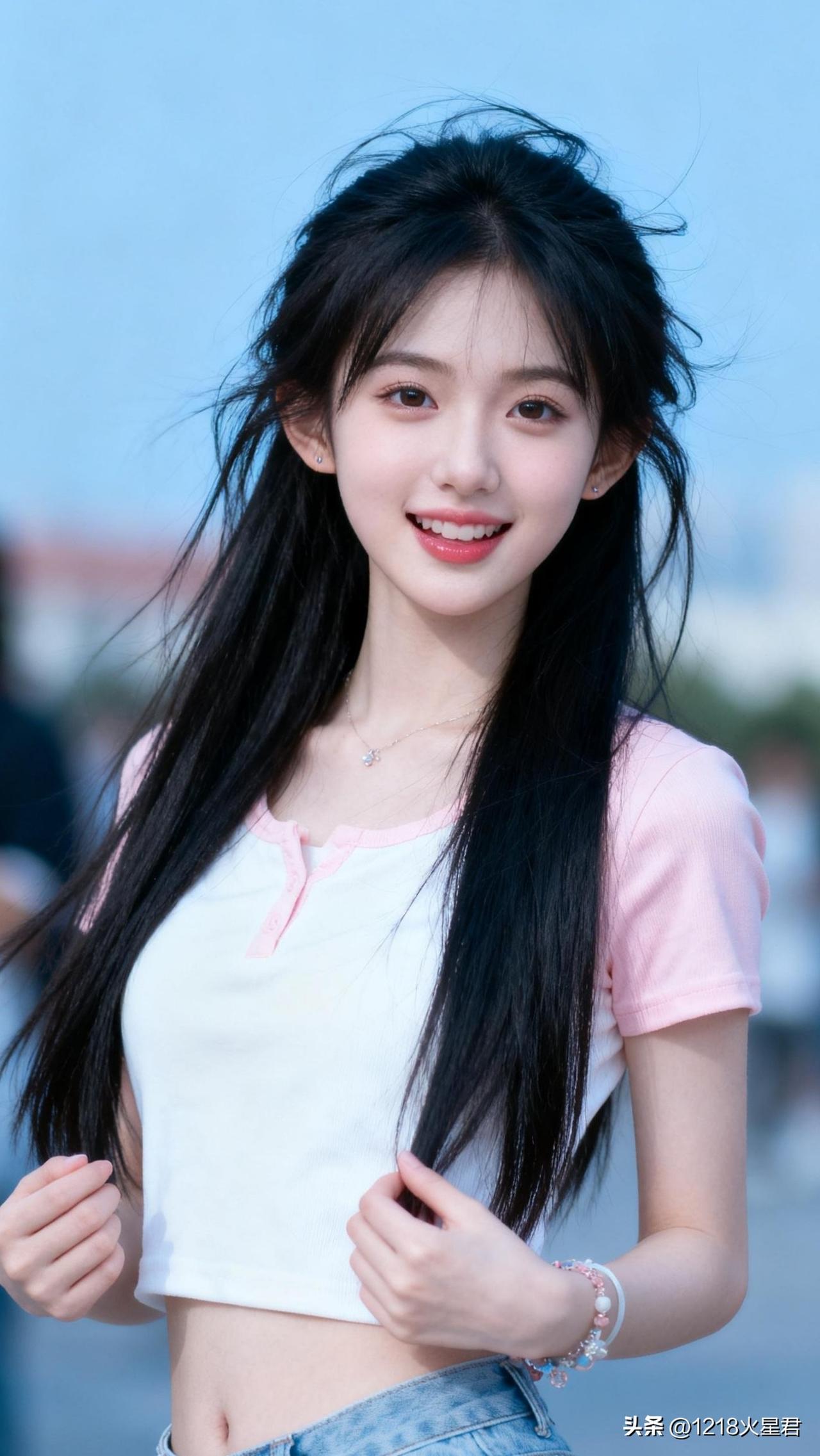 元气少女穿搭指南💖甜美粉色短袖+牛仔裤，清新夏日必备！🌞👗👖