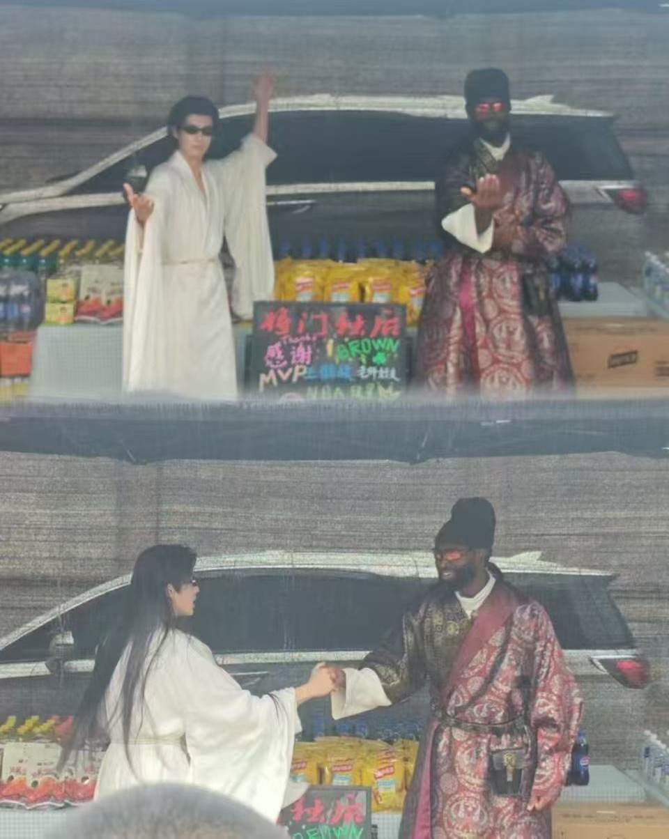 王鹤棣杰伦布朗探班合照只能说王鹤棣还是太权威了，总是创纪录，nba球员横店探班这