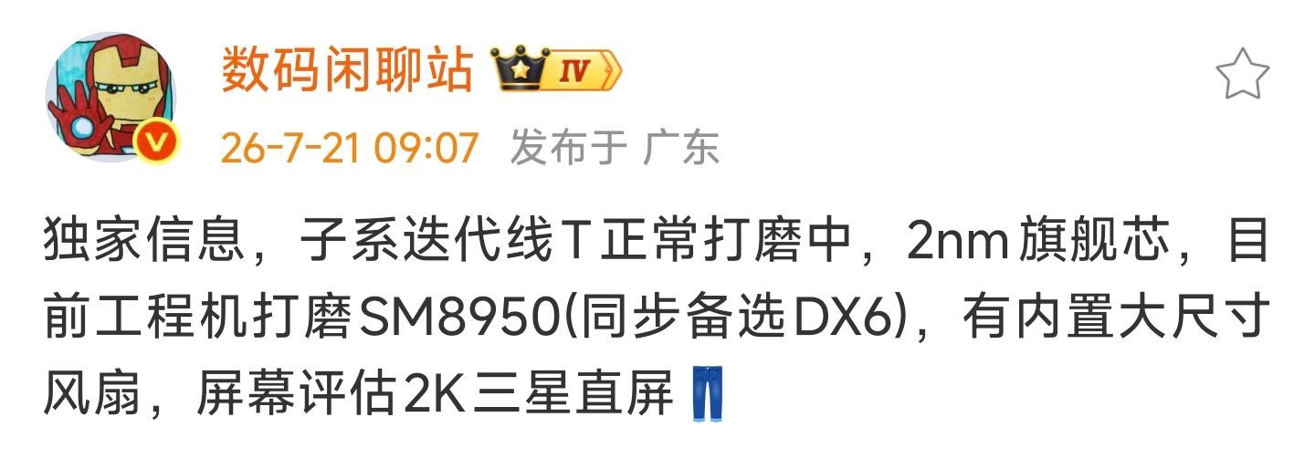 曝 iQOO 16T 正常打磨中 