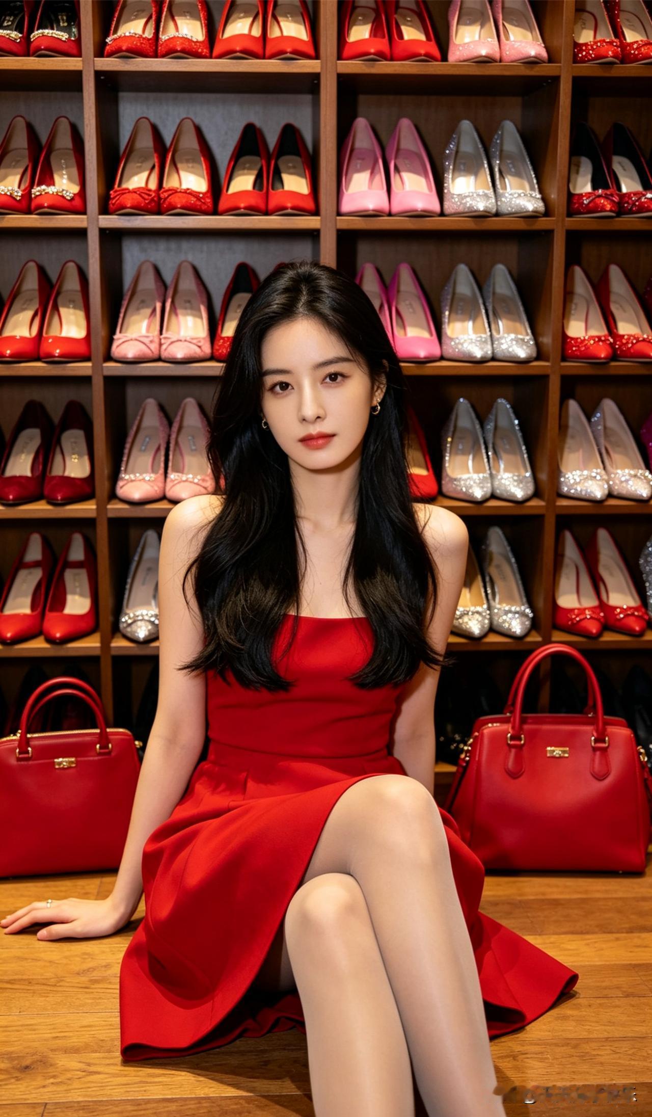 ai宝妈准备去送孩子去幼儿园，正在选一双好看的鞋。宝妈太美了。ai宝妈 宝妈 a