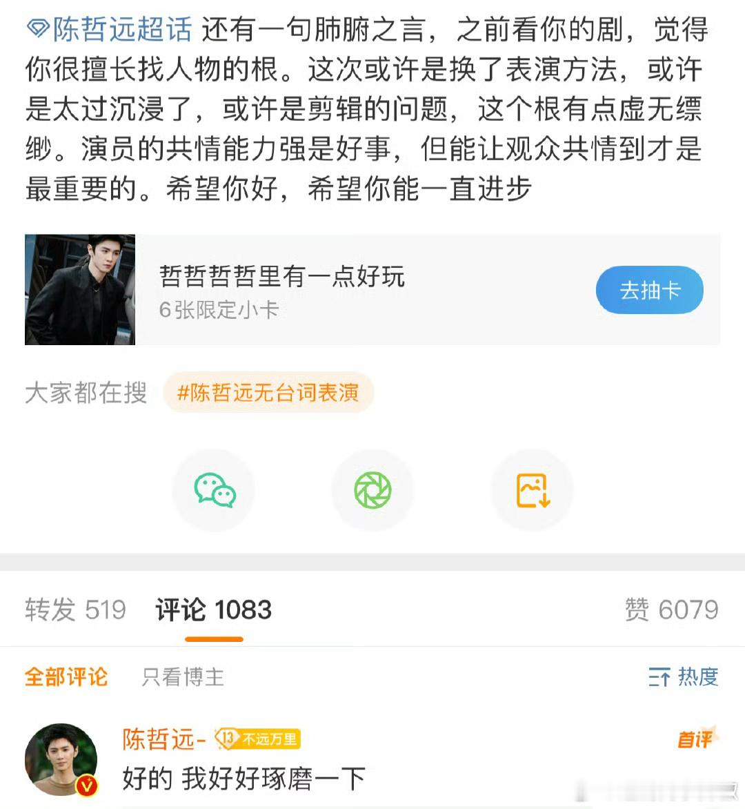 看得出来，陈哲远真的很爱这角色 