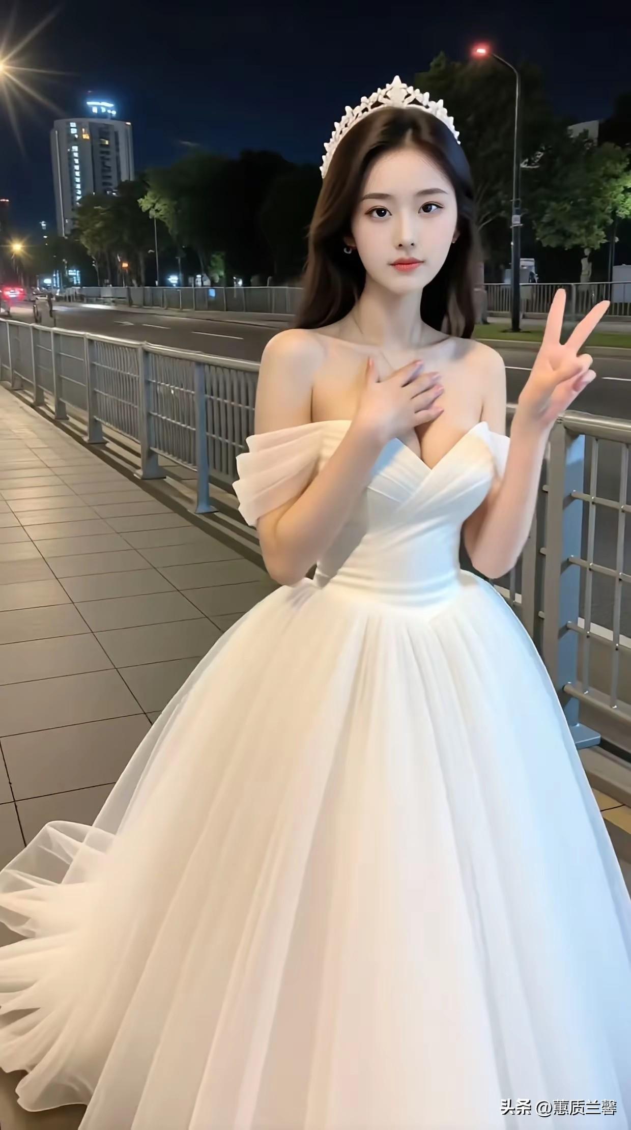 逃婚新娘现实版，
她穿着婚纱在街上独行，
此刻或许是一种解脱，
也或许是心中有新