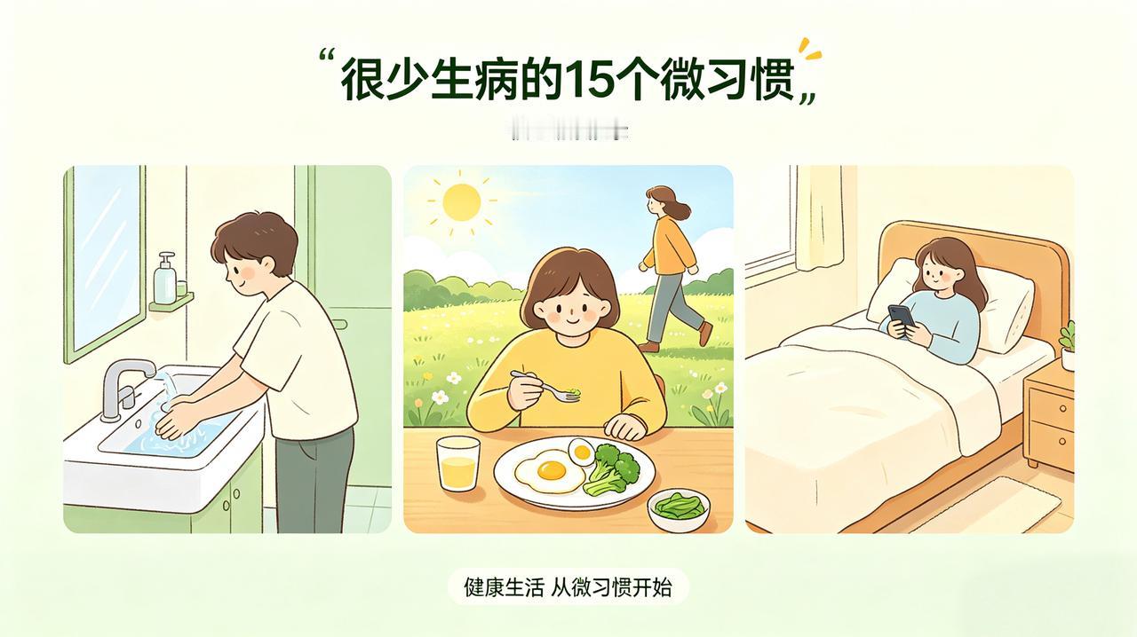 很少生病的15个养生微习惯
 
养好身体从来不用狠自律，坚持这15个低成本微习惯