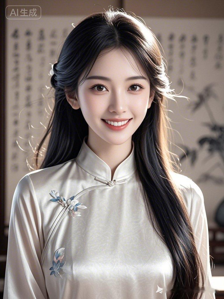 温婉的东方美人，笑靥如花，古典与现代的完美融合。