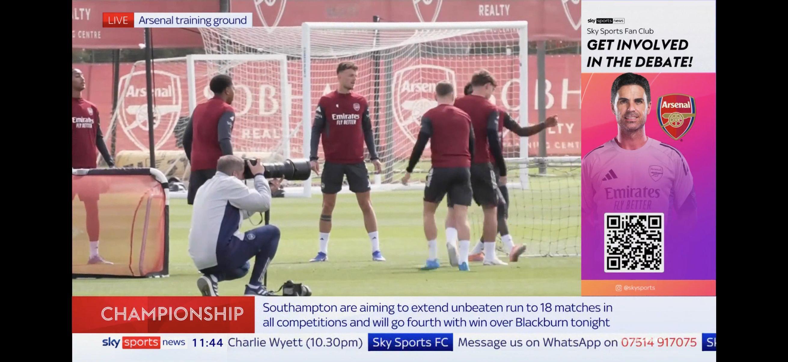 天空：赖斯、萨卡、厄德高、咖啡、廷贝尔缺席今晨训练 