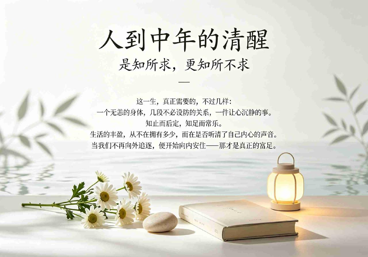 人到中年的清醒，是知所求，更知所不求。
这一生，真正需要的，不过几样：一个无恙的