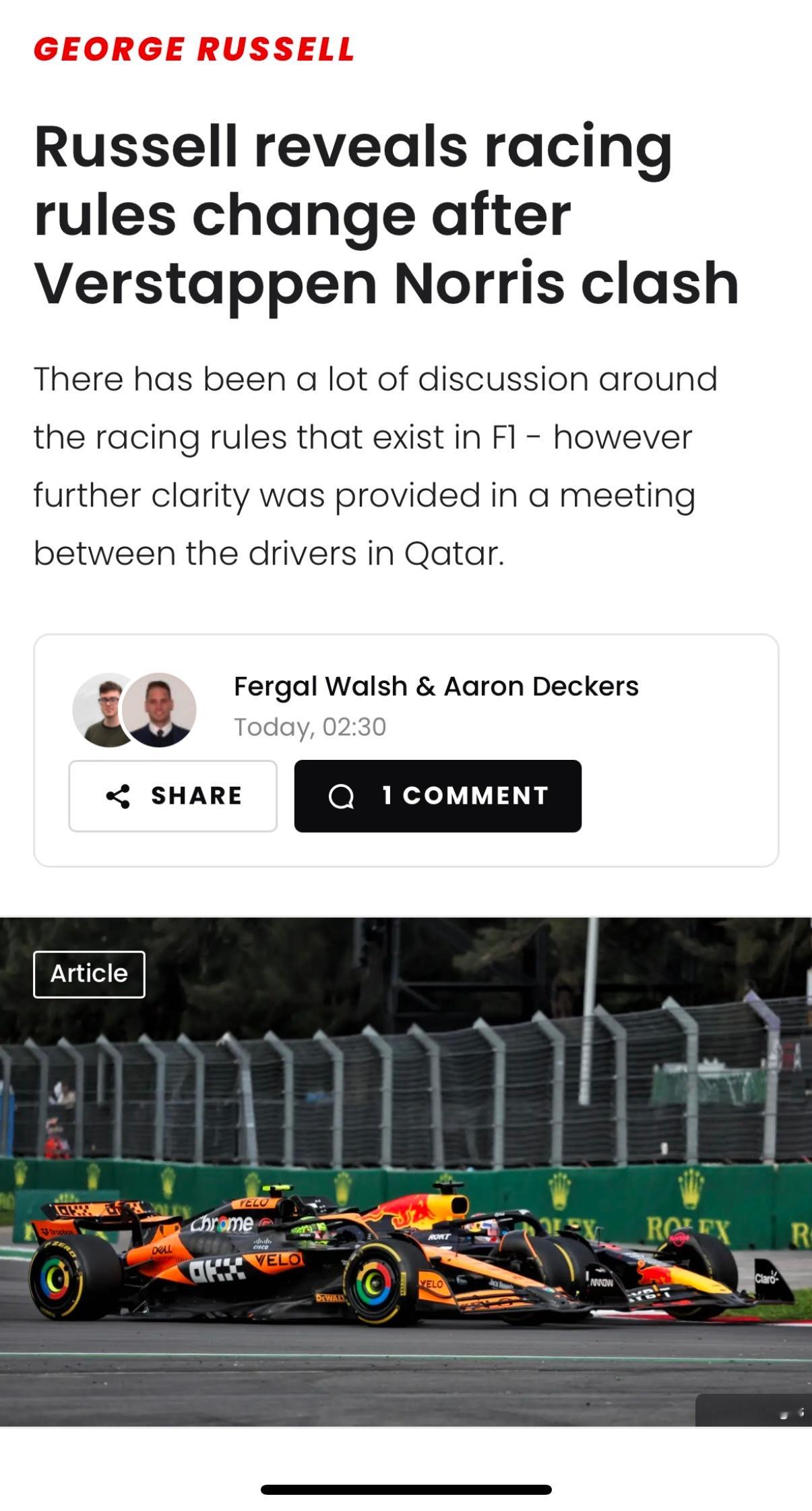 2024f1卡塔尔大奖赛  车手们在昨天召开了一次会议，讨论近期比赛的判罚以及比