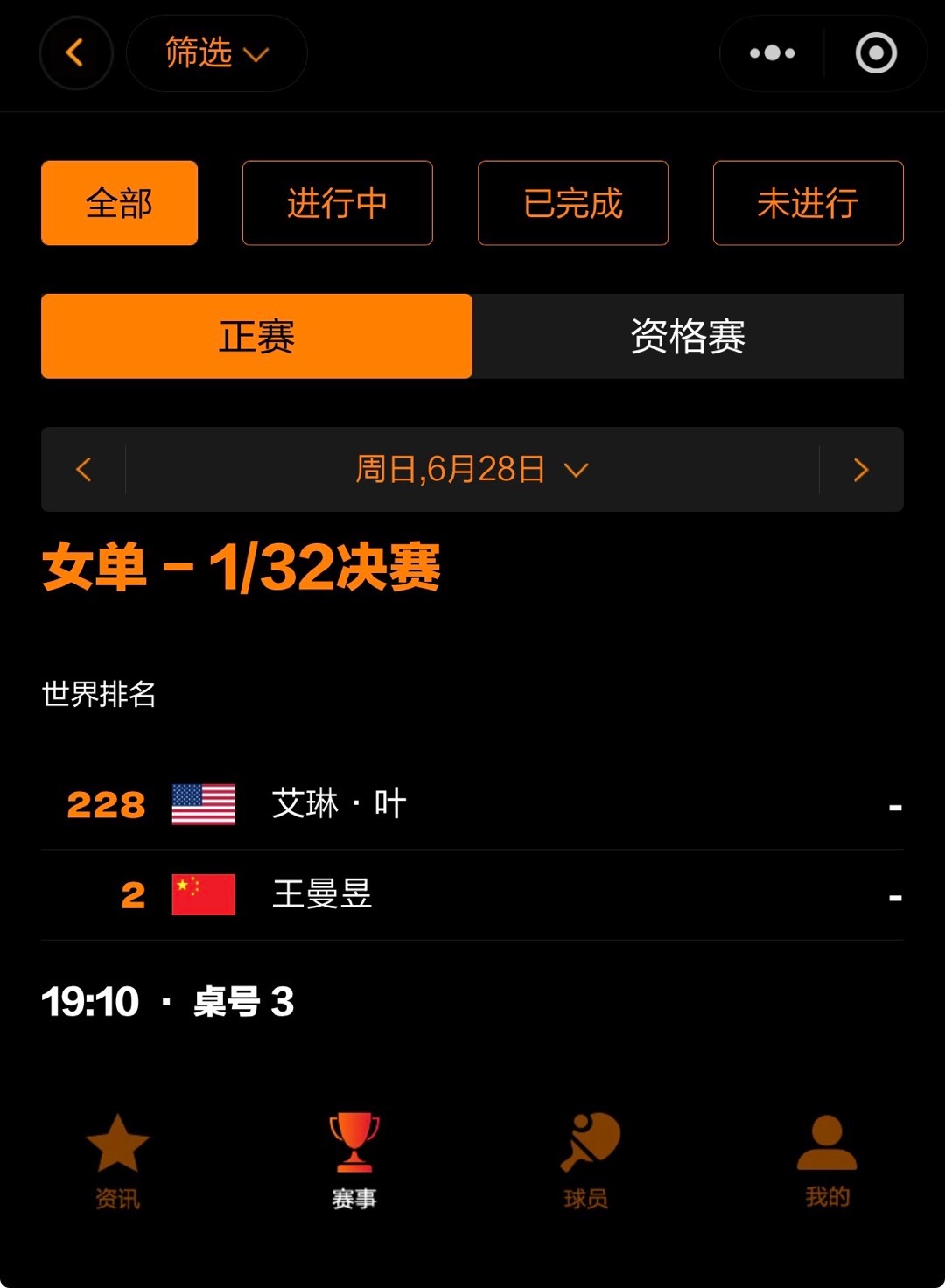 wtt美国大满贯2026  王曼昱加油 🏓赛事预告🏓女单 R642026.6