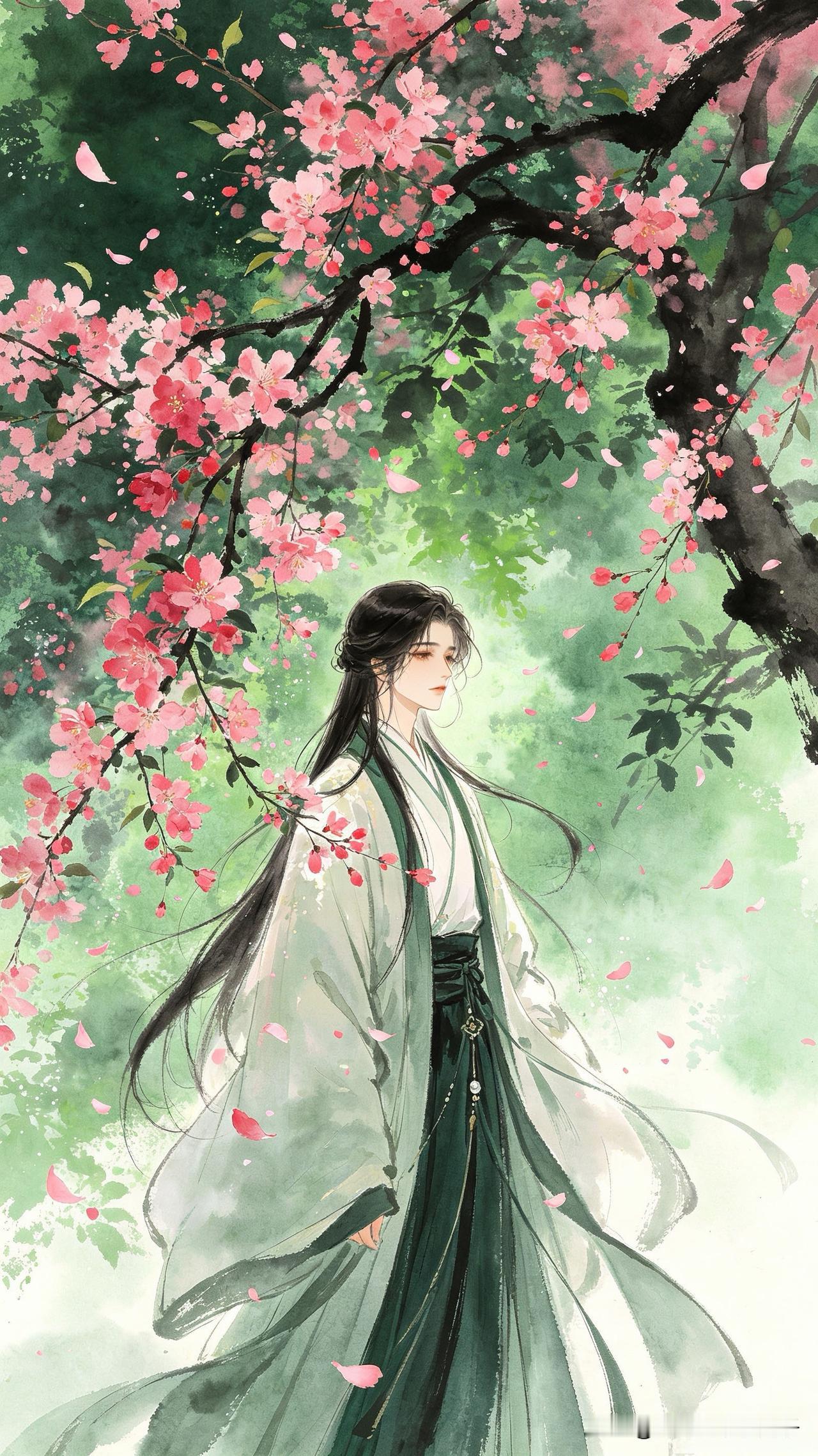 胭脂染就海棠春，
独立花前忆故人。
风过落英飞似雪，
    
…………请师友续