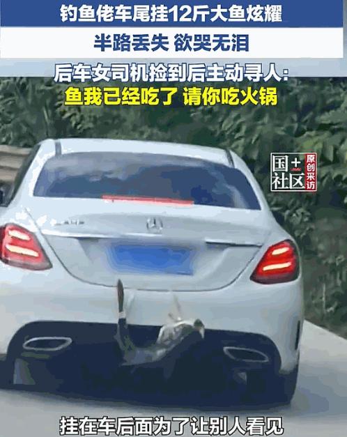 这鱼怕是要吃出缘分了！重庆，一男子钓上大鱼后兴奋得不行，特意拴在车尾一路炫耀回家