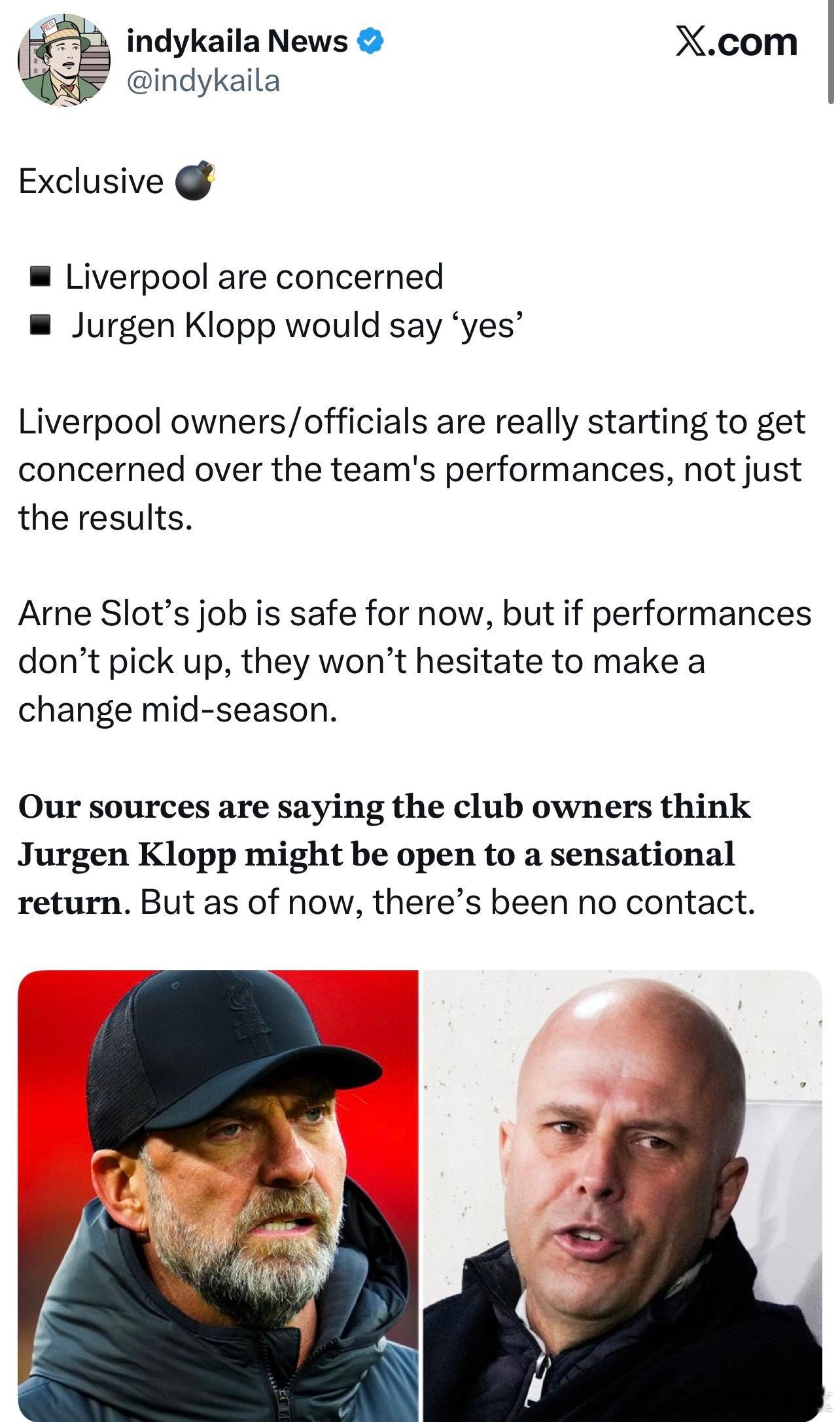 绿帽哥每次都知道大家想要看什么，大概意思是现在斯洛特帅位还行但是球队表现一直没有