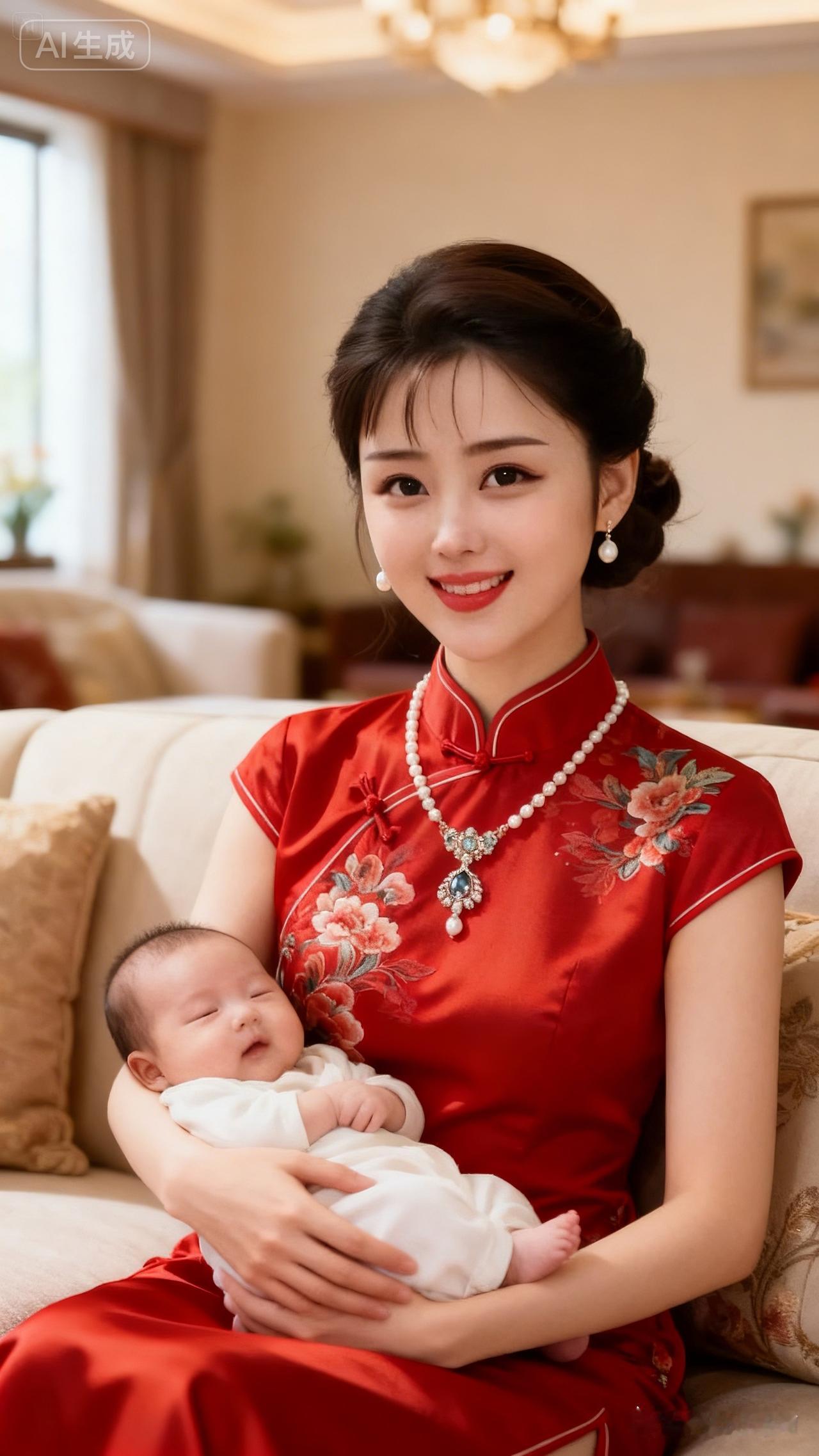 母爱如山，幸福时刻定格在红衣母女间。💕👩‍❤️‍👧