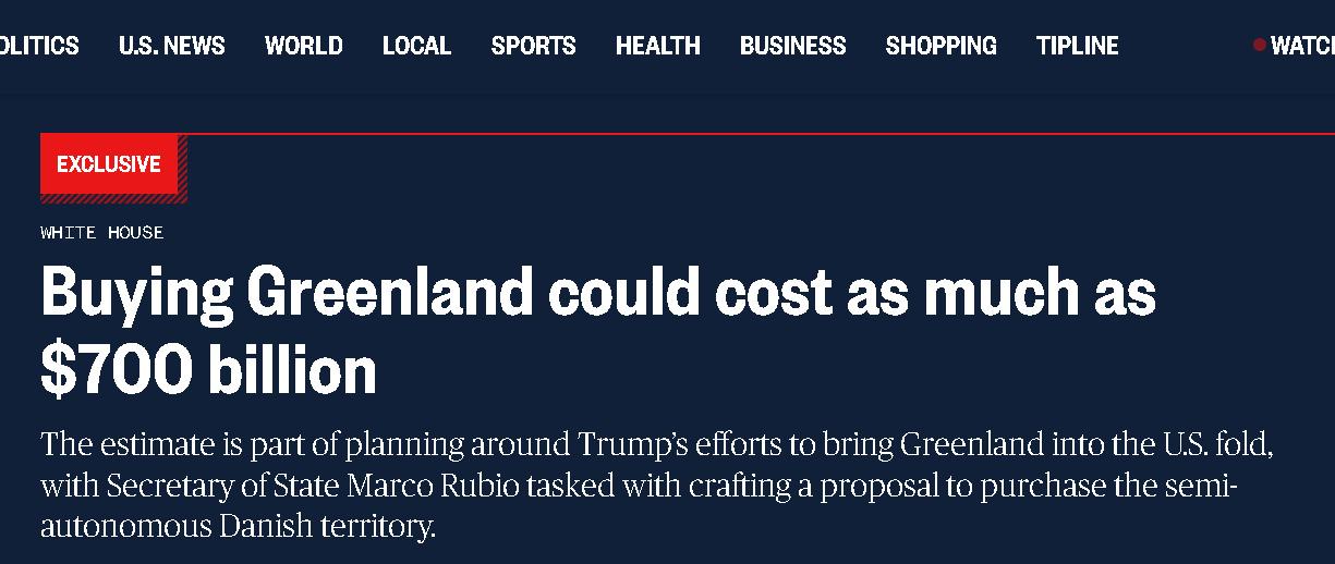 近日美国国务卿鲁比奥正着手研究购买格陵兰岛的方案。有学者和前官员帮忙算了笔账，结