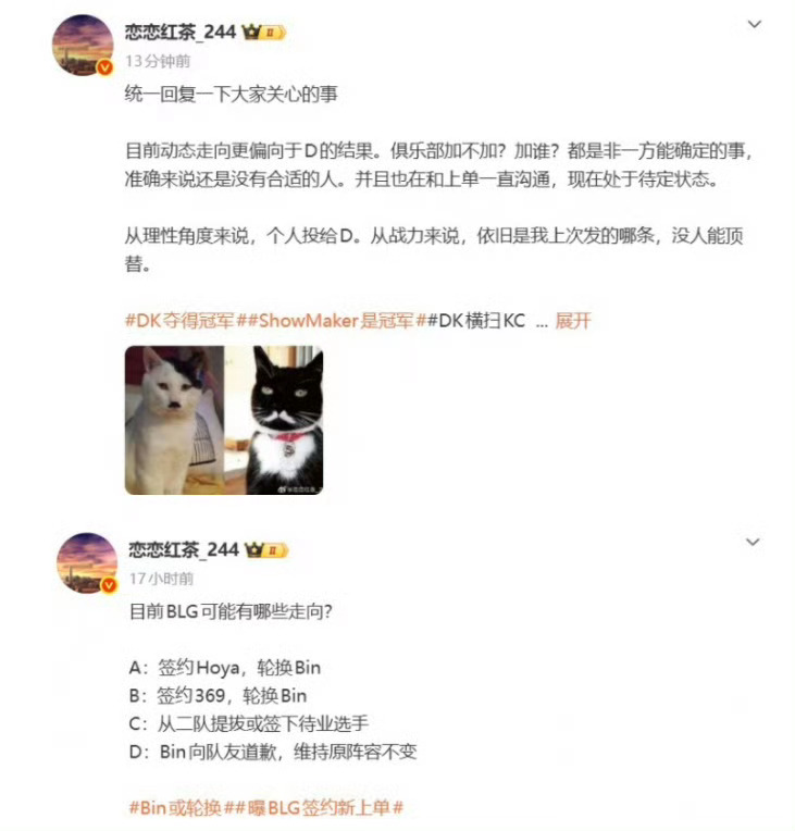 曝BLG维持原有阵容圈内最新爆料出炉，队伍更倾向 Bin 向队友致歉，整套首发阵