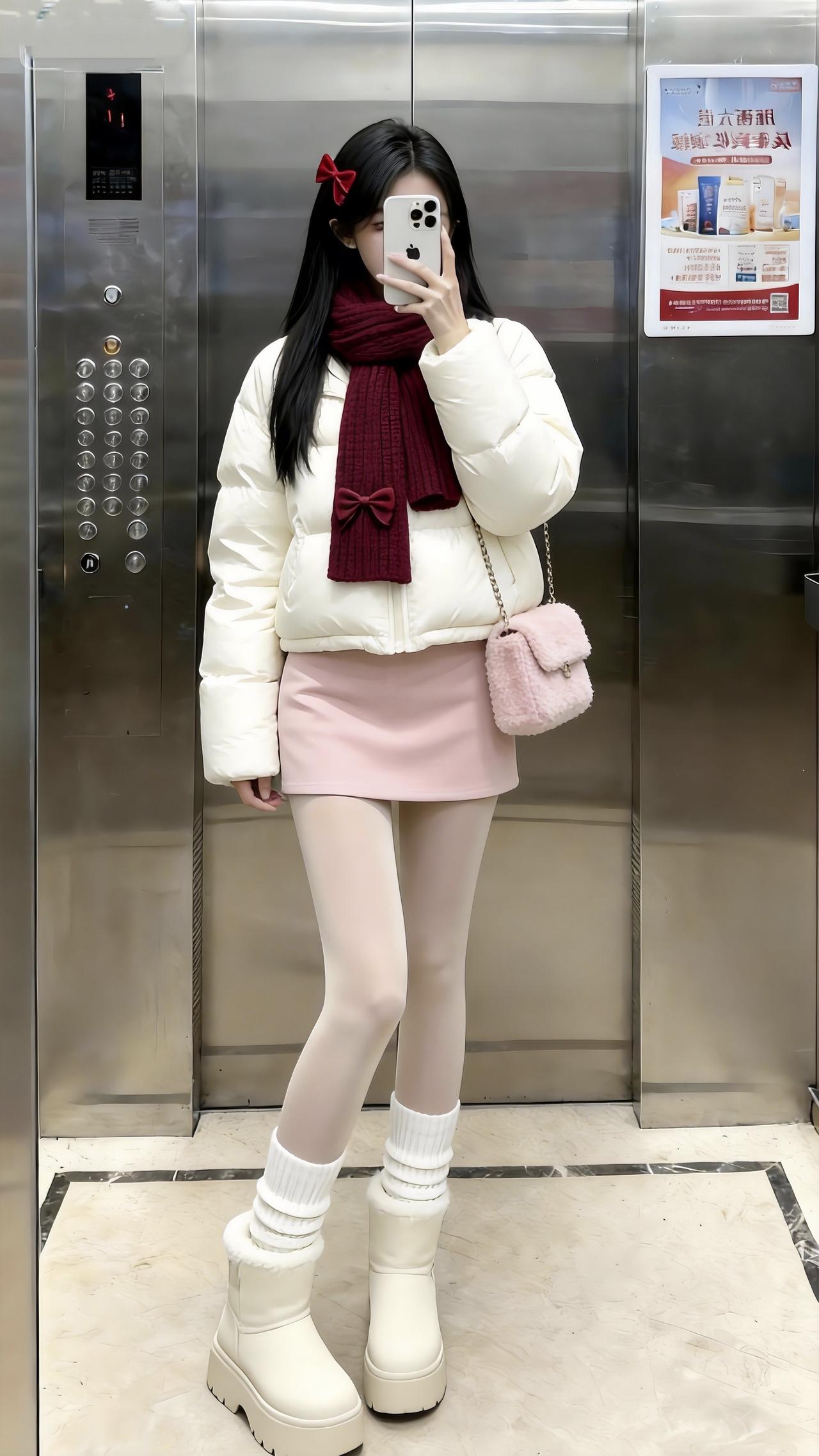 让一让，美女来了。甜甜的我出现一下。甜妹 甜美穿搭 电梯拍照 冬日穿搭