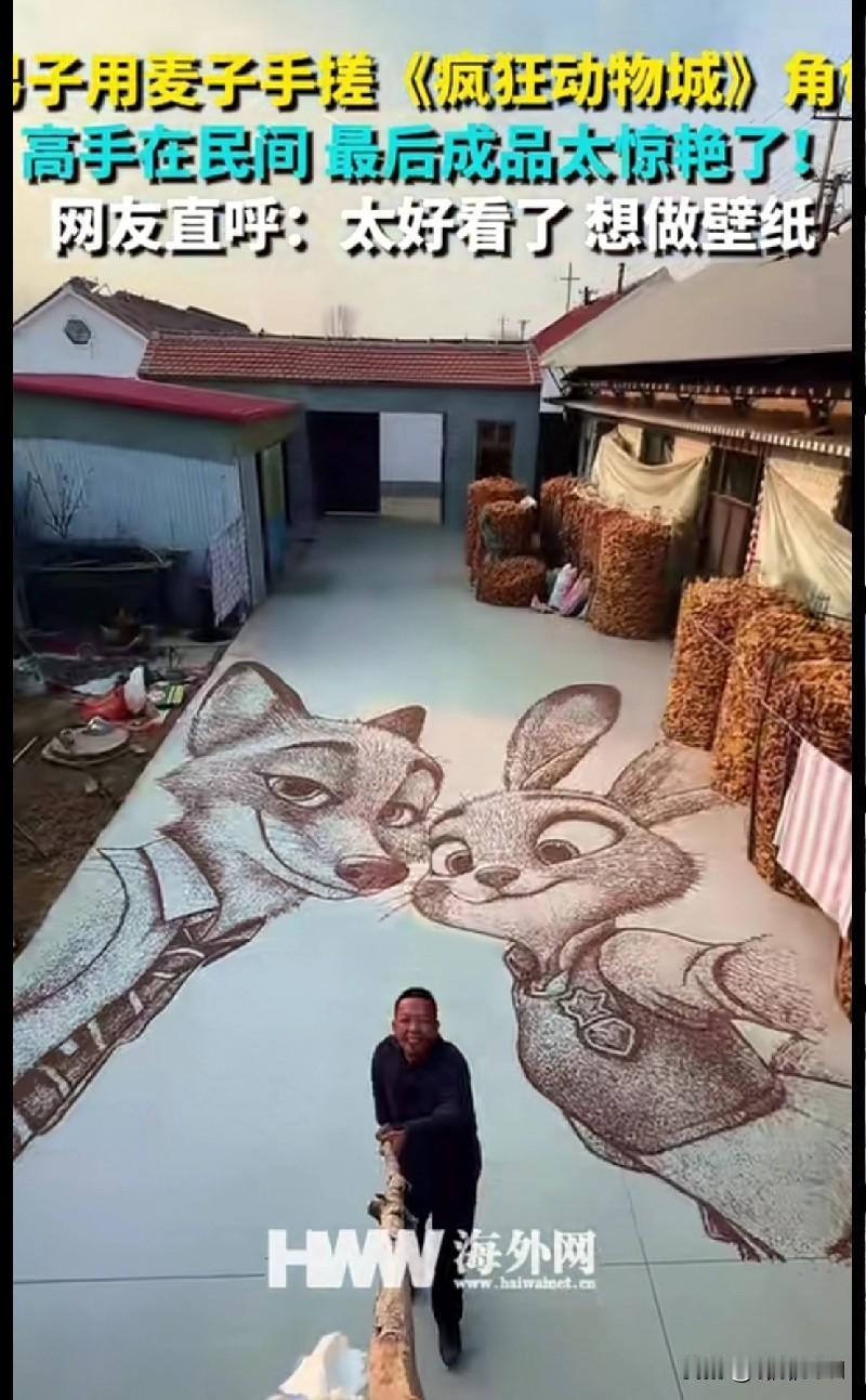 这是什么神仙操作啊！农村大哥用麦子搓出《疯狂动物城》里的尼克和朱迪，那细节、那神